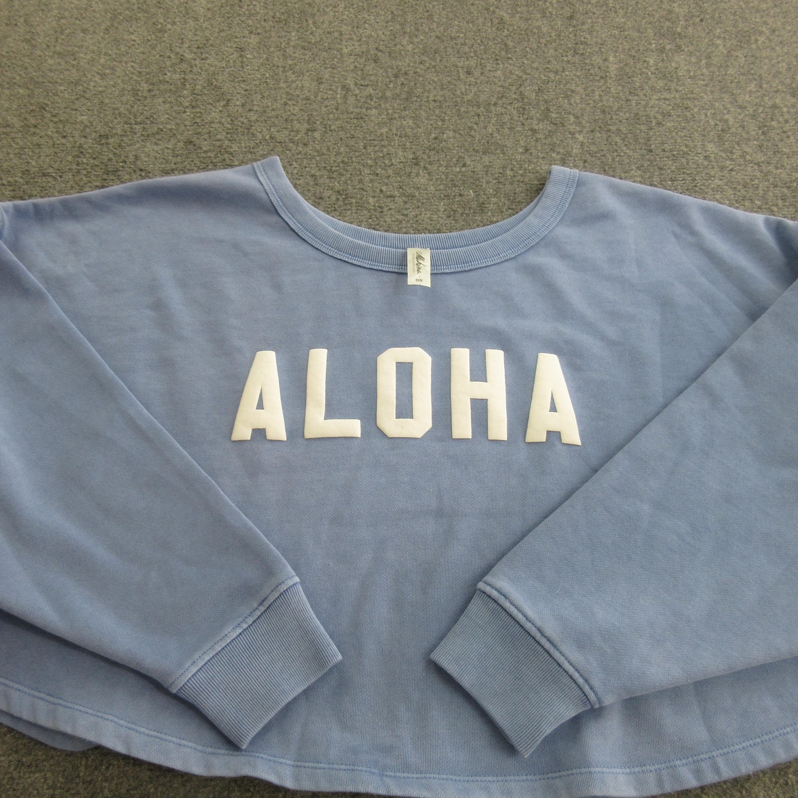 Mahina Shirt Womens One Size Blue Aloha Graphic Cropped Fleece Pullover Top