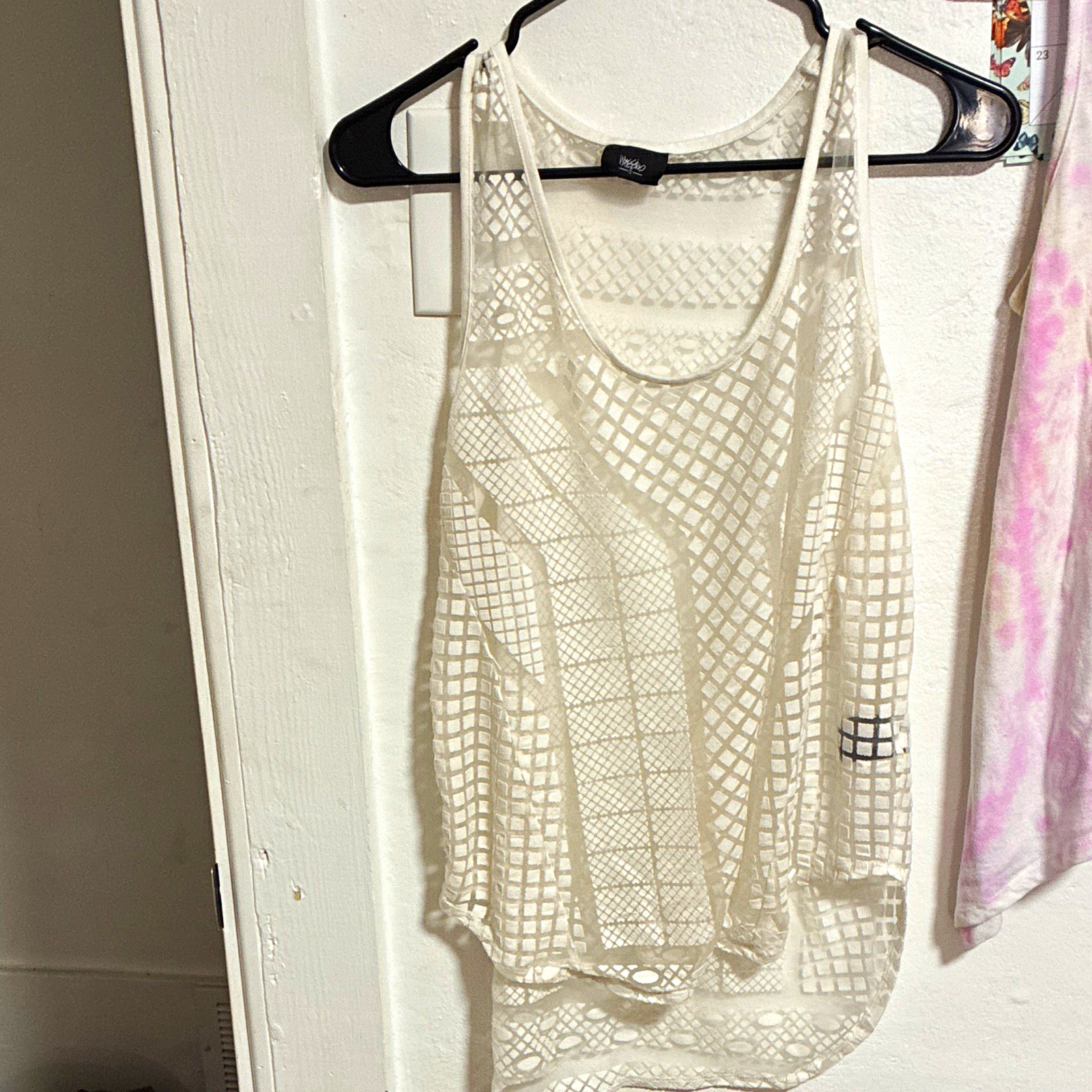 Wild Fable Women’s White Sheer Mesh Geometric Sleeveless Tank Top XL/TG