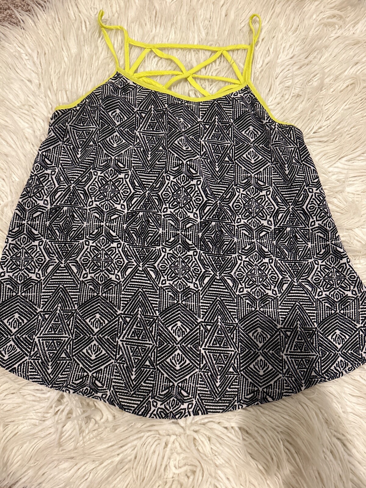 Medium Mine brand polyester spandex blend top black with neon straps
