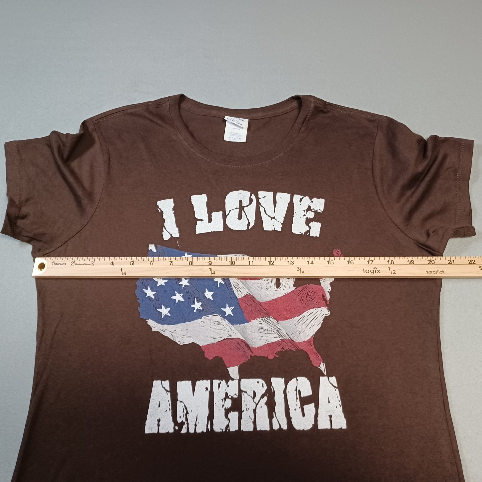 Port & Company I Love America USA Flag Graphic T-Shirt Brown Womens Large L