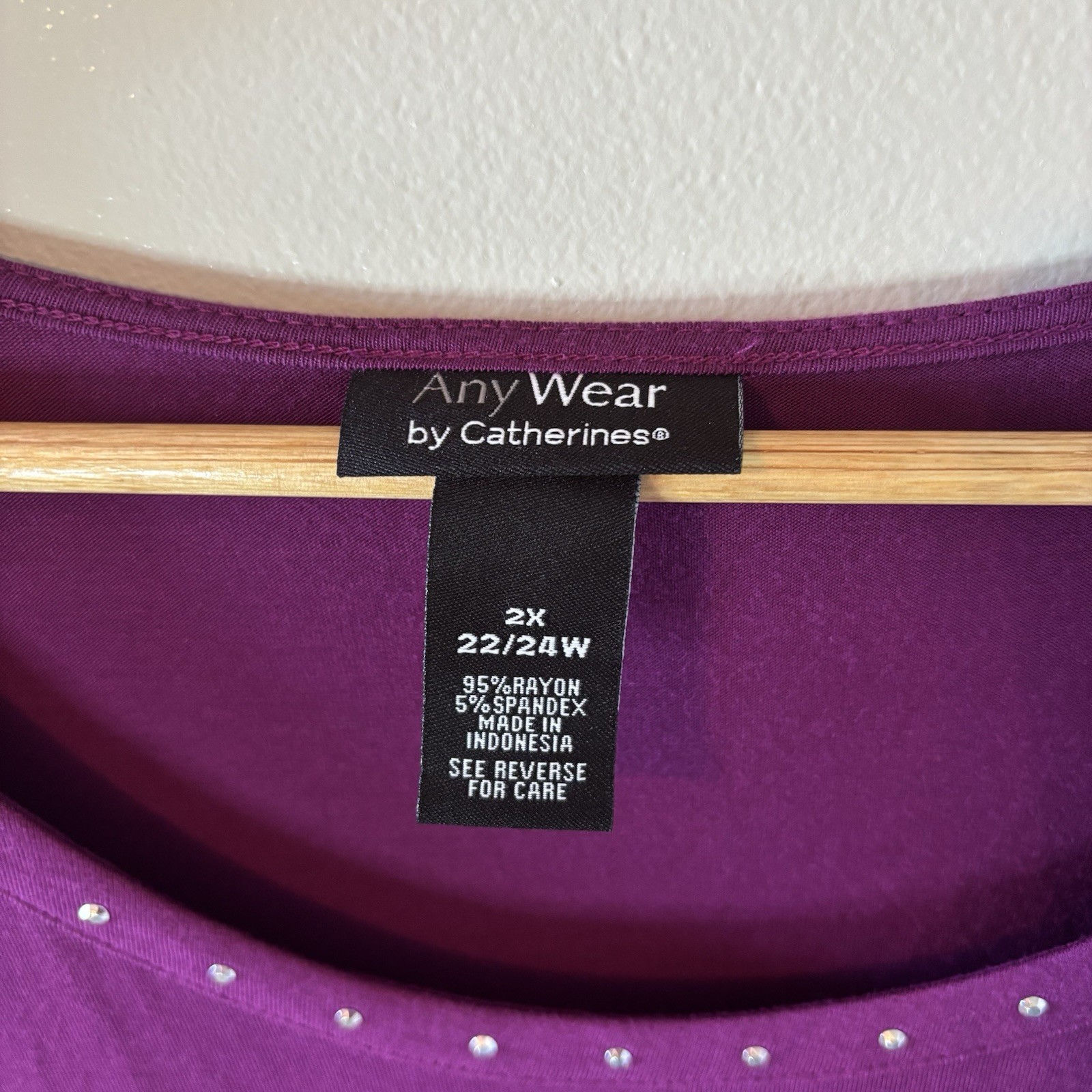 Any Wear By Catherines Tunic Top Purple Asymmetrical Blouse Sequins Sz 2X