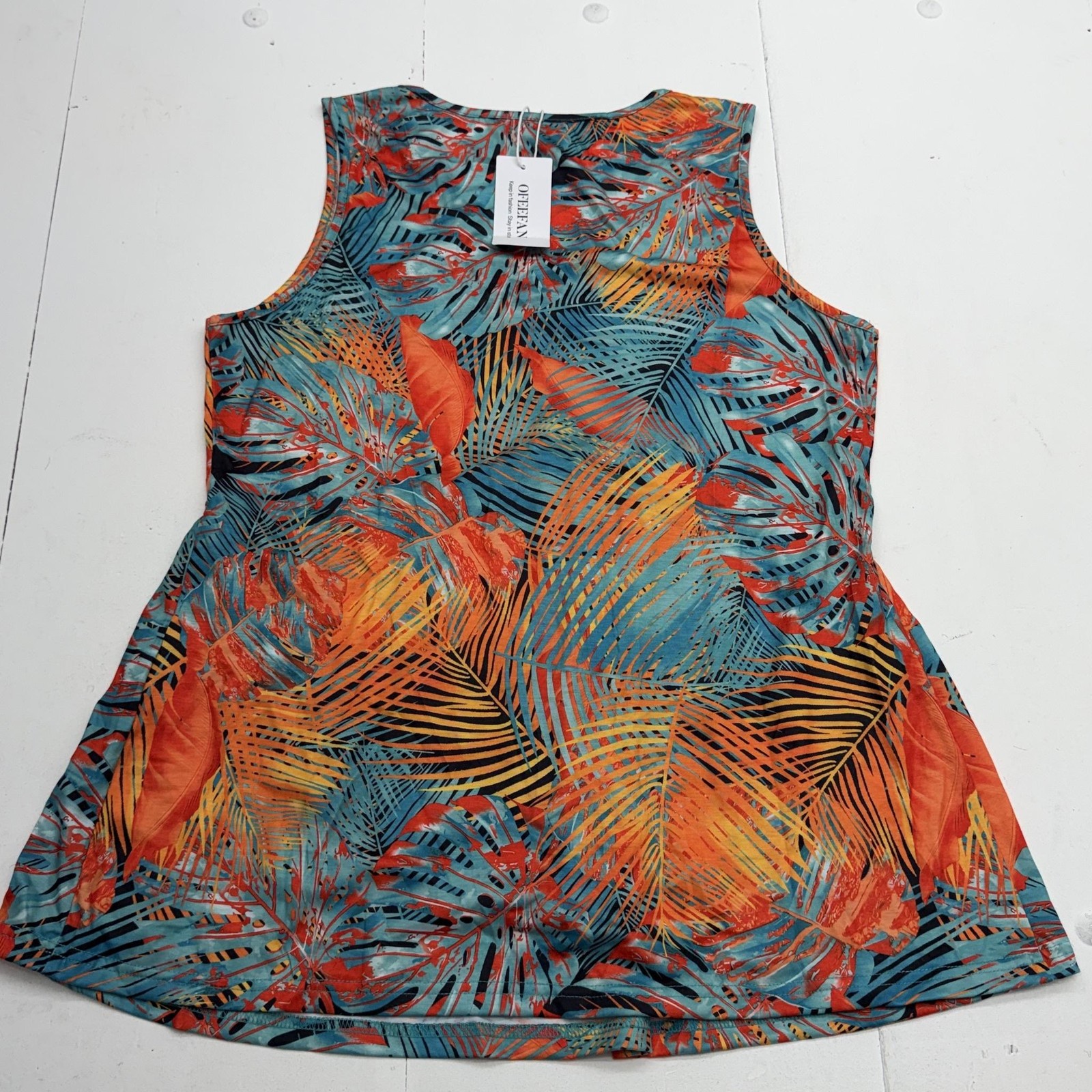 OFEEFAN Tank Top Womens XL Multicolor V Neck Sleeveless Floral Tropical Tunic