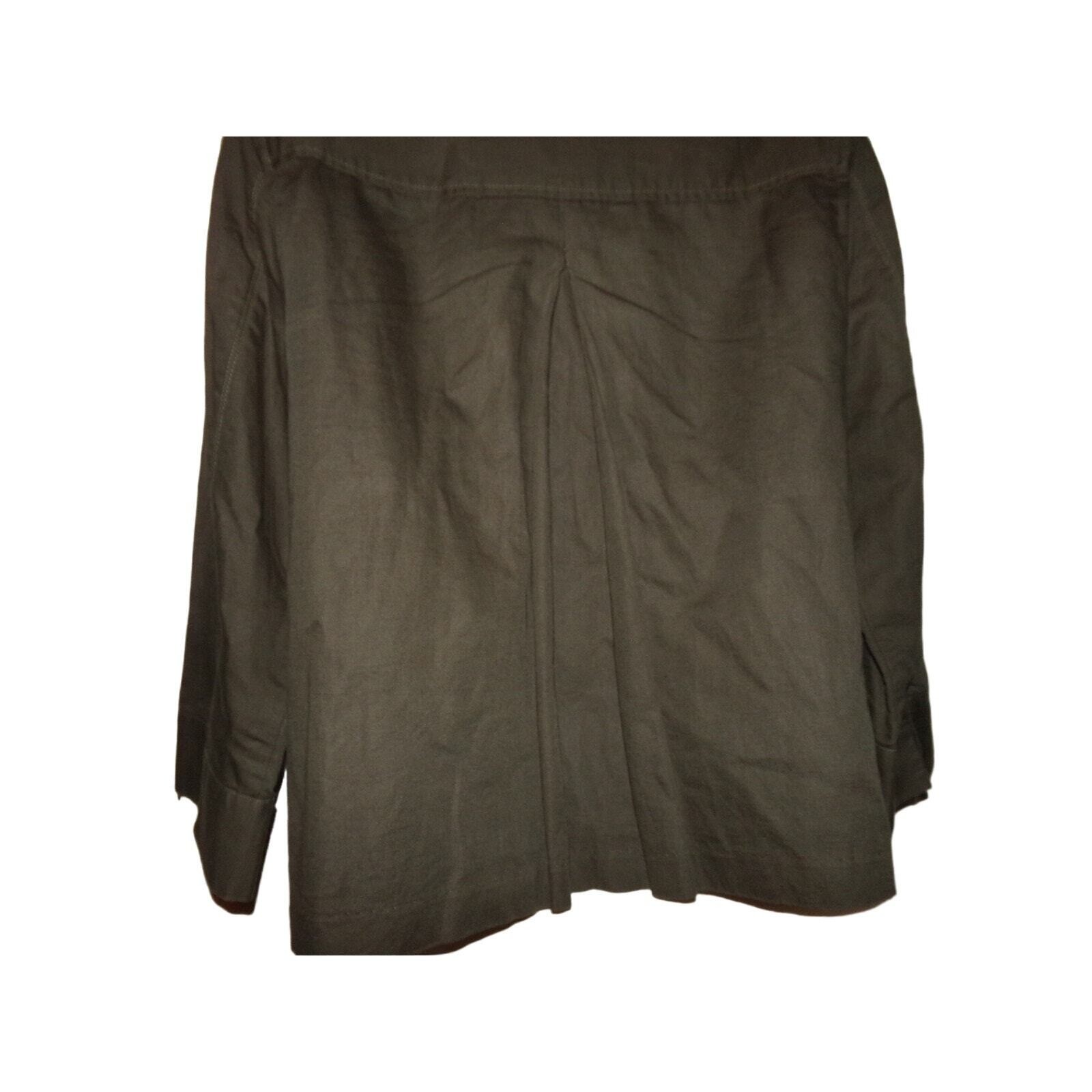 Coldwater Creek Classic army green linen/cotton blouse/jacket 10 Ruffled neck