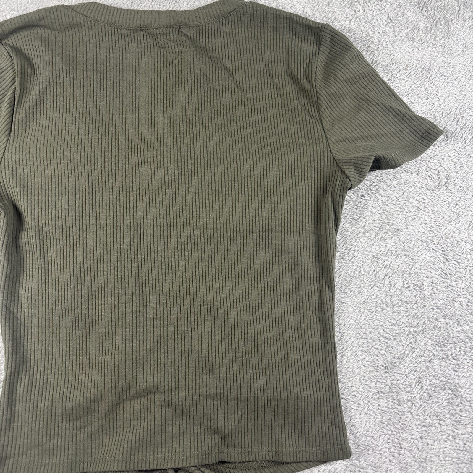Aqua Women’s Ruched Drawstring Crop Top Short Sleeve Olive Green Size M New