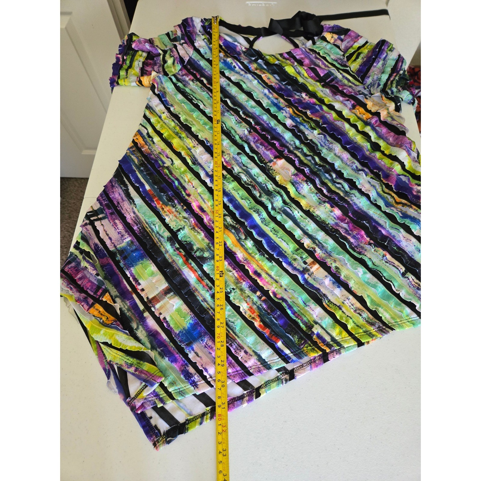 IC by Connie K Large Tunic Top Womens Multicolor Ruffle Mesh Asymmetric Back Tie