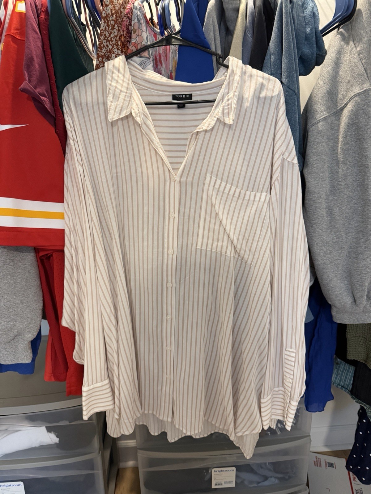 Torrid Women’s Dress Flannel Long Sleeve Shirt, Pink And White Striped