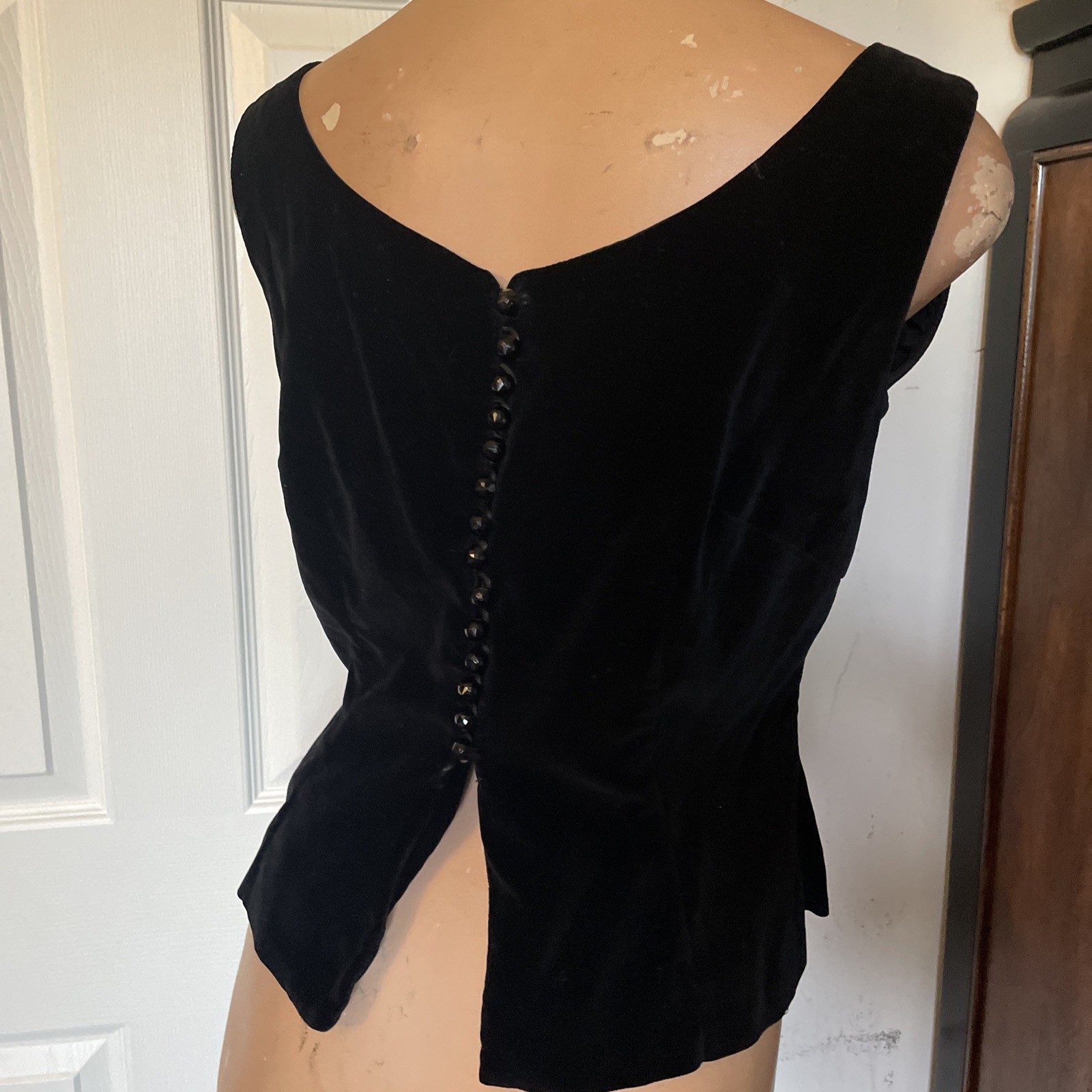 Vintage Black Velvet Shirt Top Blouse 50s 60s Retro Steampunk Goth