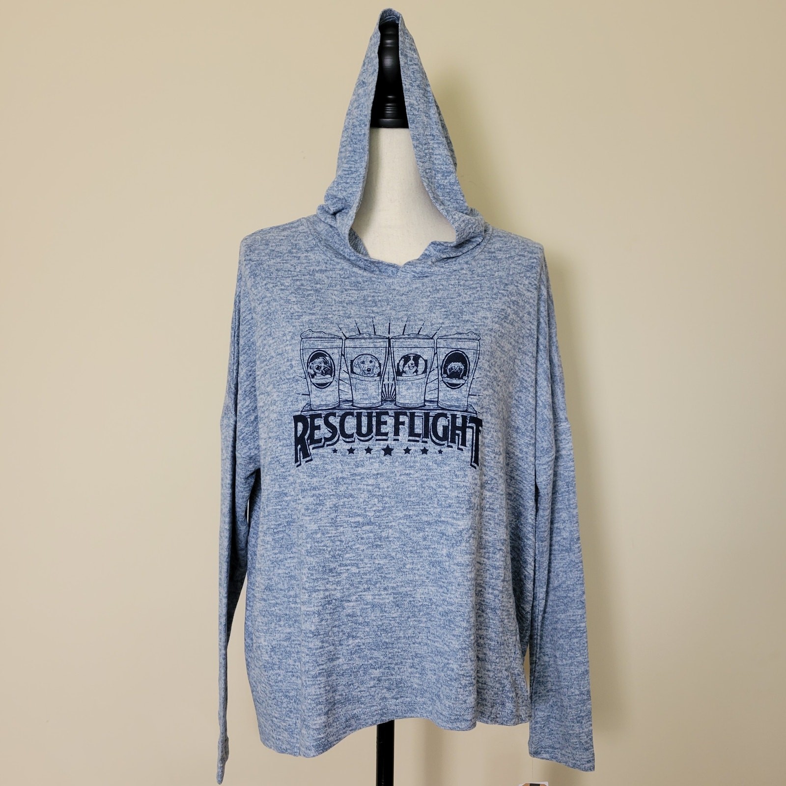 NWT MV Sport Women’s M Rescue Flight Dog Graphic Long Sleeve Hoodie Lightweight
