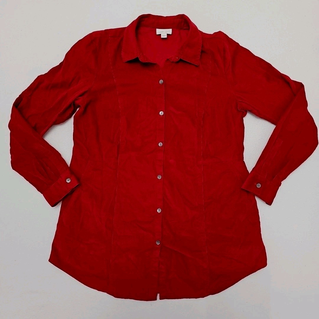 J Jill Corduroy Tunic Red 100% Cotton Pockets Fine Wale Button Up Womens Small