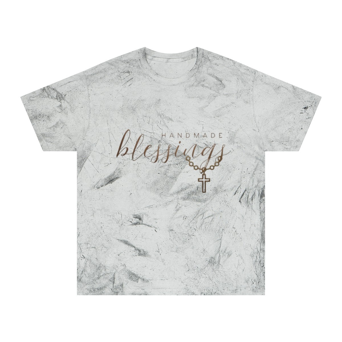 religious “Handmade Blessings”Script Cross T-Shirt | Marble T-shirt