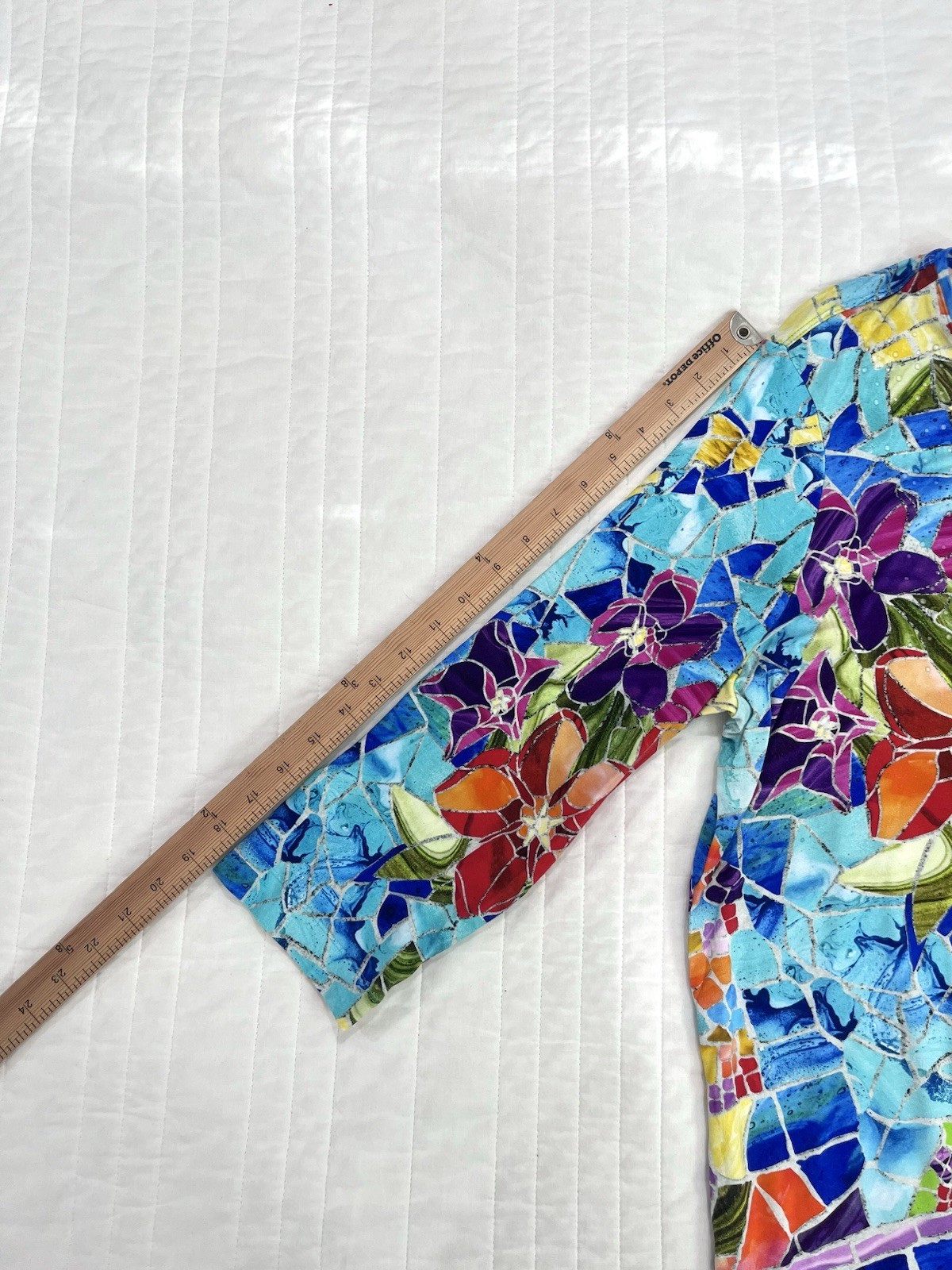 ALI MILES Top Womens 1X Multicolor Stained Glass Mosaic Bold Floral Embellished