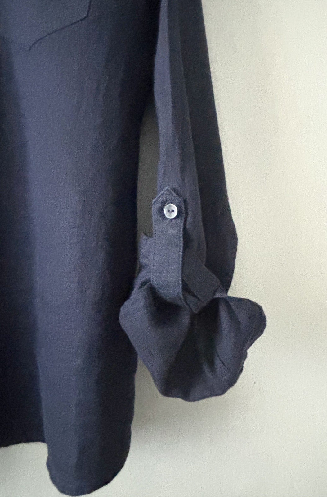 M&S Collection Pure Linen Blouse Shirt Women’s Size UK 14 Navy Roll Tab Sleeve