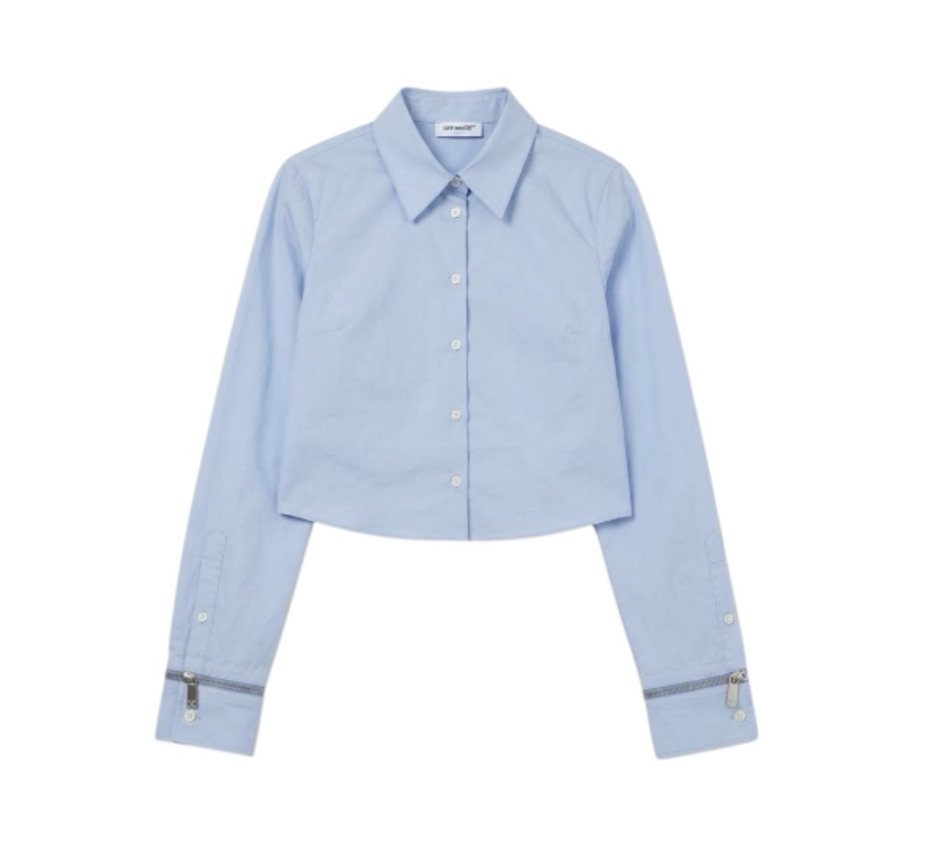 OFF-WHITE Poplin Zip Dress Shirt Light Button-Up Blue Size: 36 (Designer) Auth