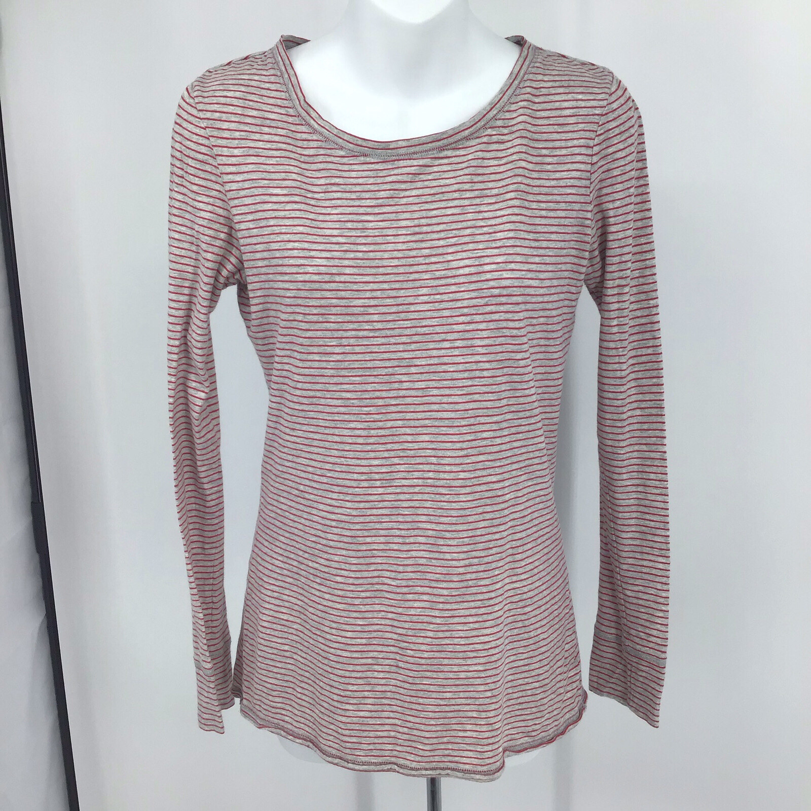 Pure + Good Womens Sz Small 100% Cotton Pink Gray Striped Long Sleeve Shirt
