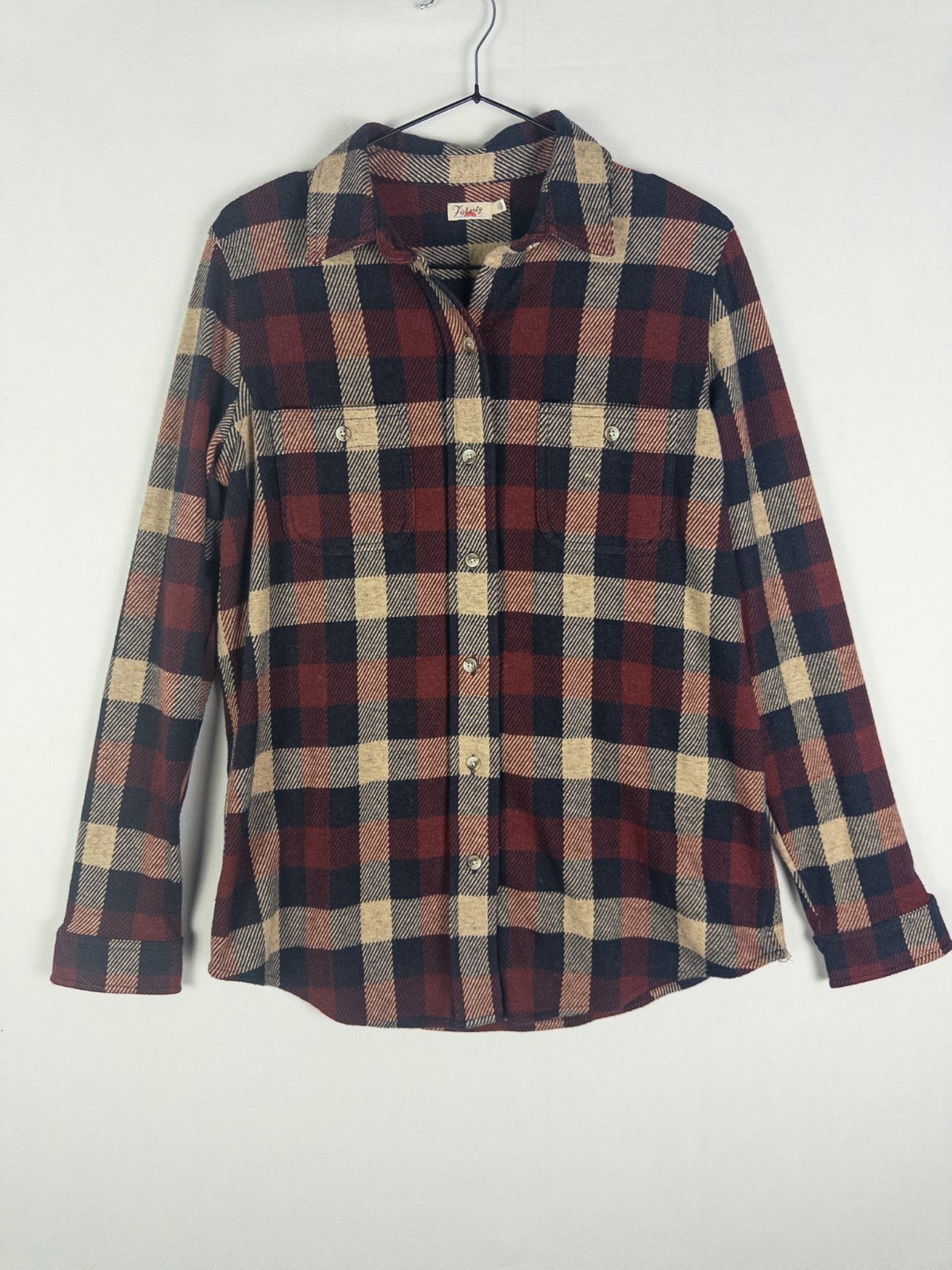 Faherty Legend Sweater Shirt Womens S Plaid Flannel Button Up Red Navy Tan
