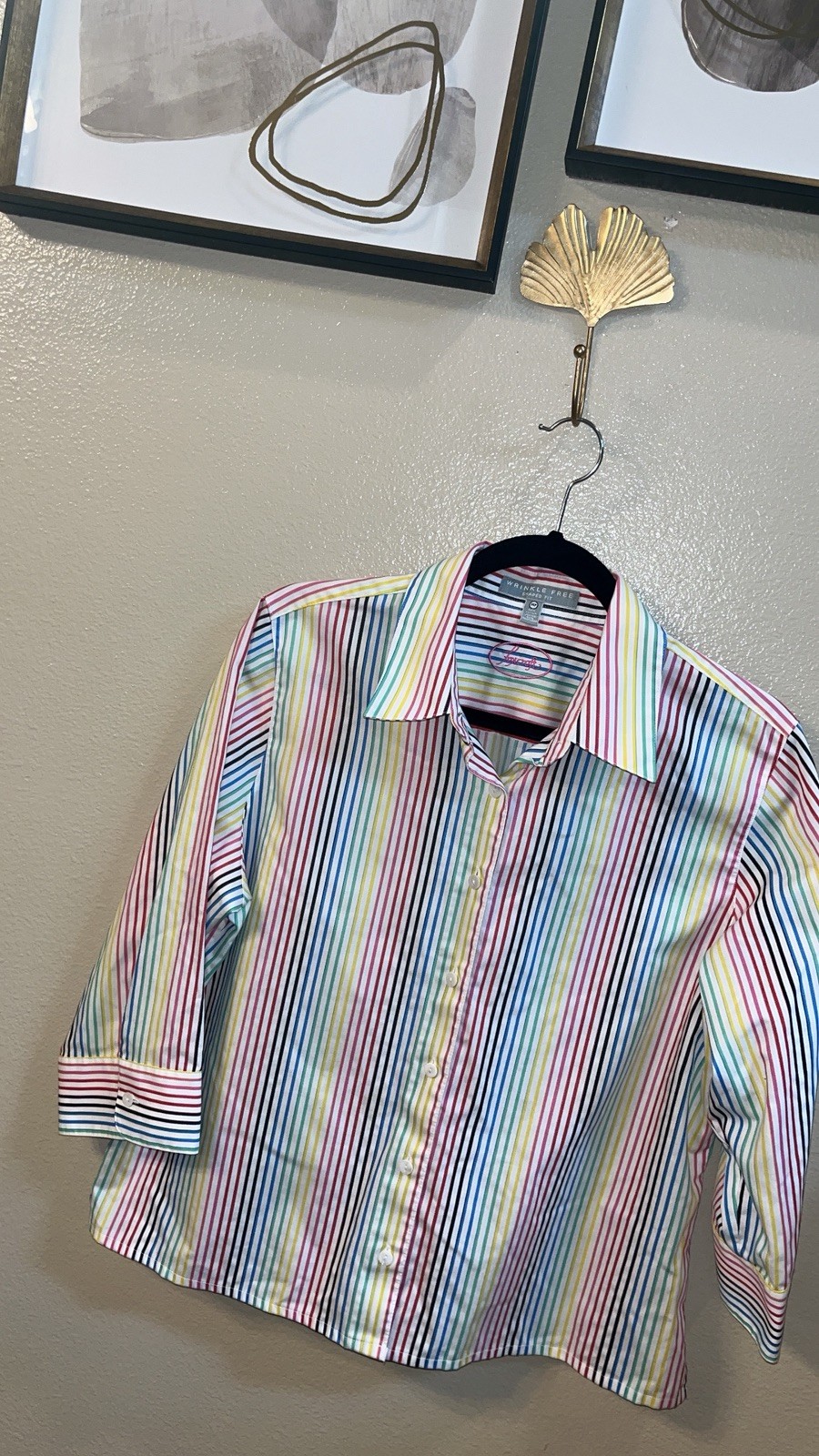 Foxcroft Shirt Womens 8 Rainbow Striped Button Up Wrinkle Free Non Iron