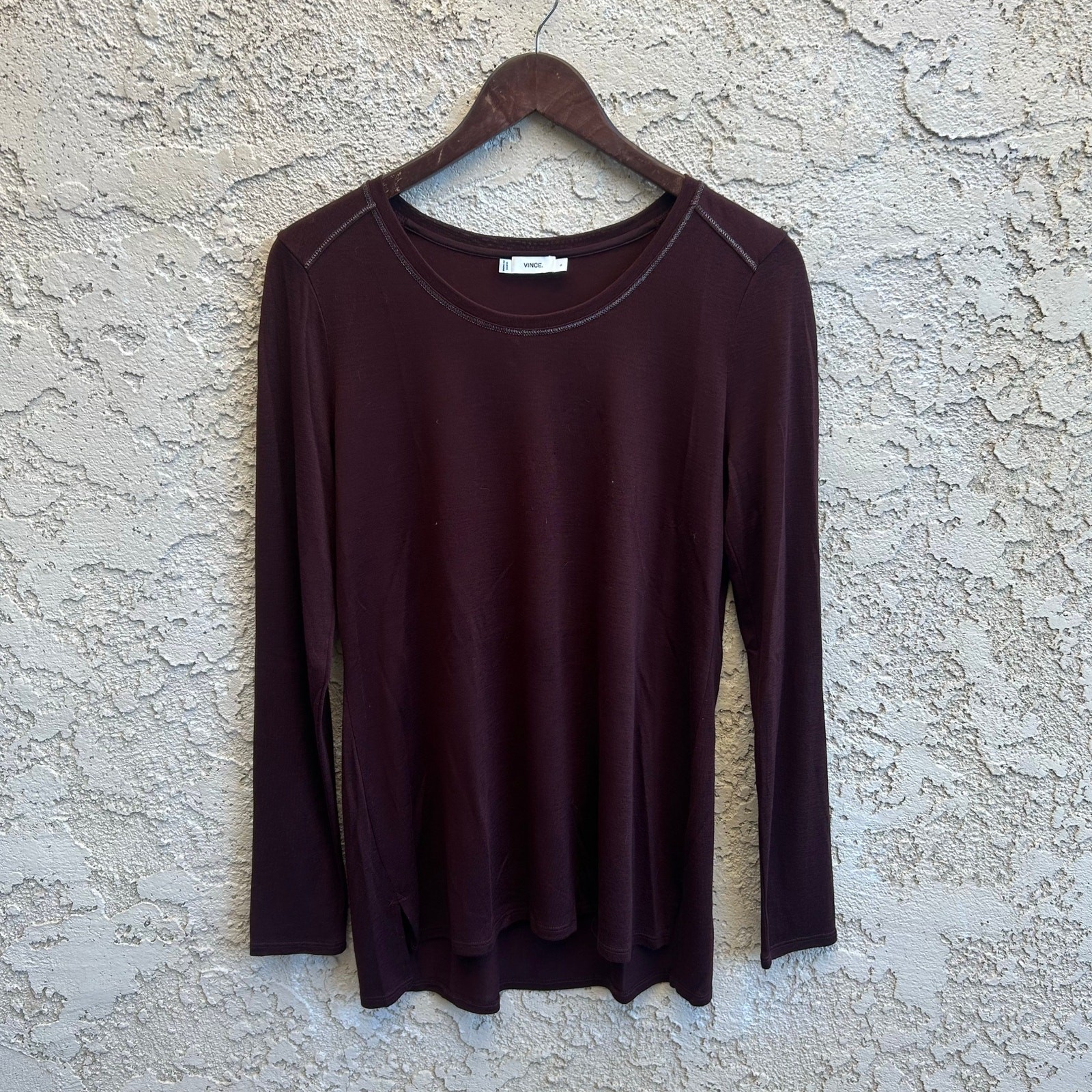 Vince. Semi-Sheer Long-Sleeve Black Cherry Top Size Small