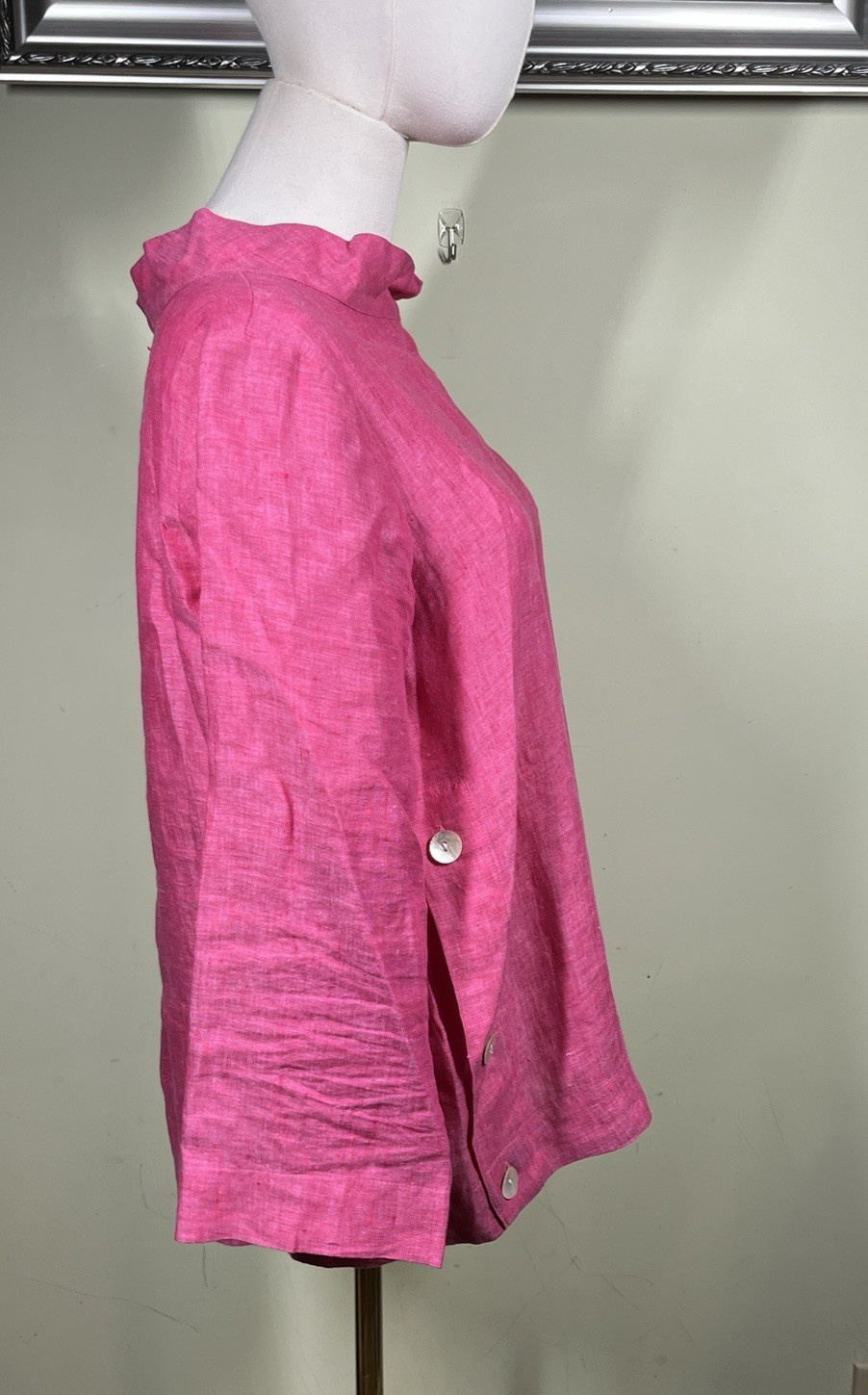 APNY Women’s Size M Pink Mock Neck Popover Linen Lagenlook Boxy Blouse Bohemian