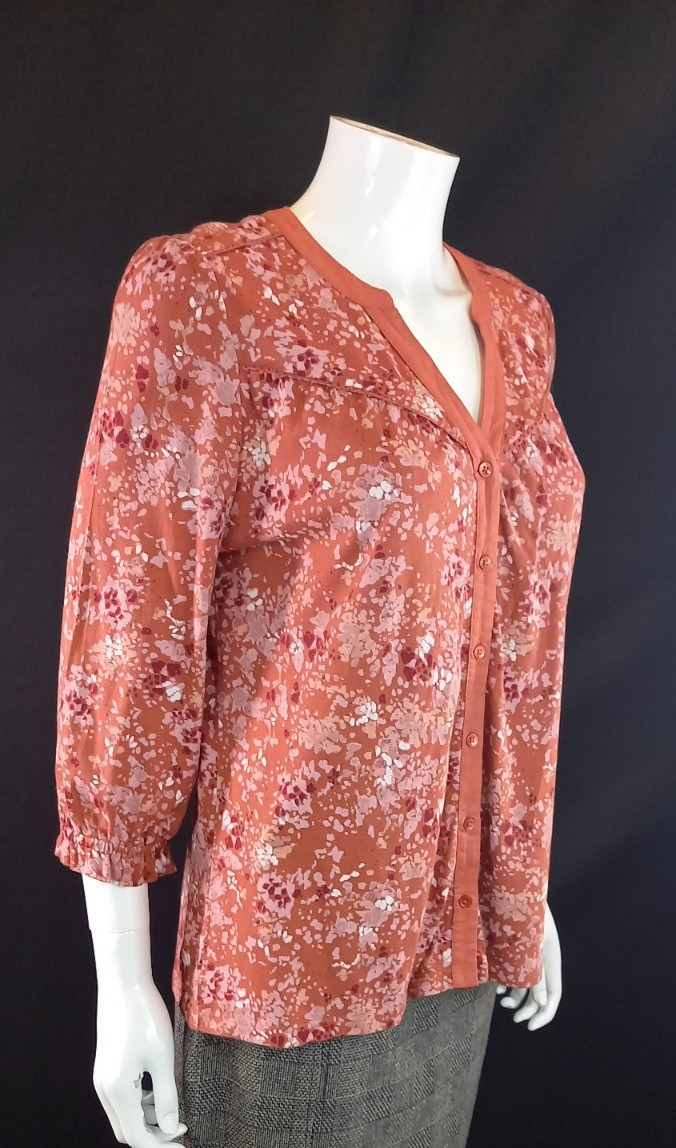FatFace Org-Tan Orange Pattern Blouse Cotton Blend UK 10 EU 38 Casual Charity