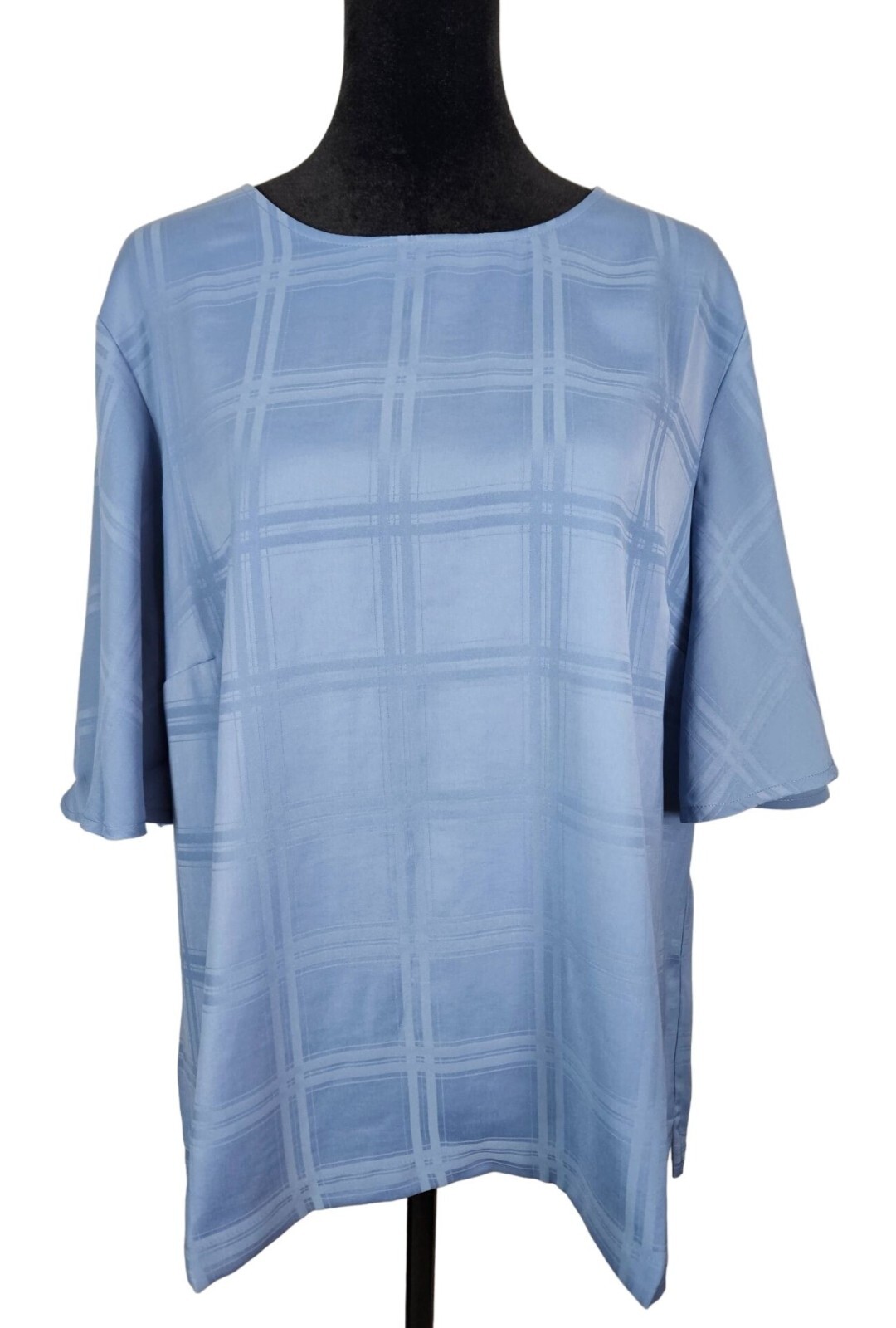A New Day Womens Blouse Size XL Short Sleeve Keyhole Button Flutter Sleeves Blue