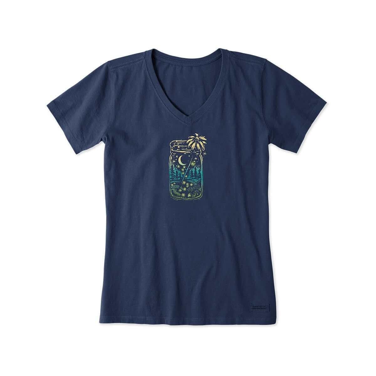 Medium NWT Women’s Life is Good Firefly Moon Jar Dk Blue SS Crusher Vee