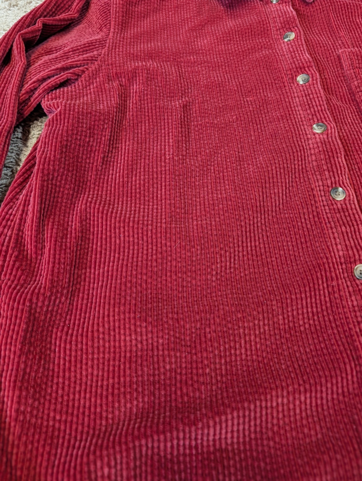 LL Bean Comfort Corduroy Petite Large Shirt Womens Red Flannel Lined Wale Jacket