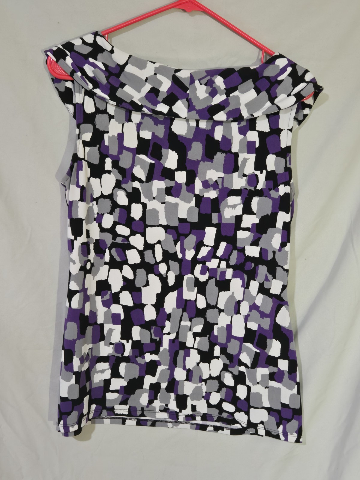 Cato Women’s Purple Black White Gray M Cowl Neck Sleeveless Abstract Blouse