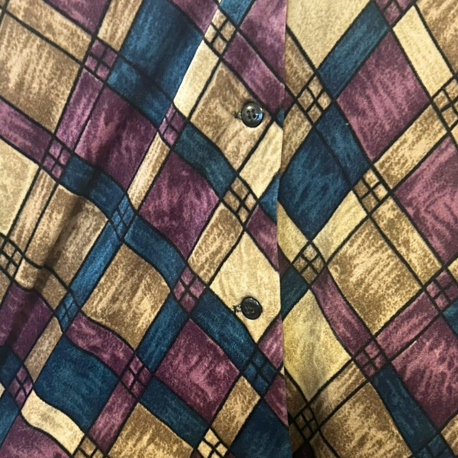 Vintage Graver Studio 2X Velvet Collar Plaid Button Blouse Fairy Whimsygoth