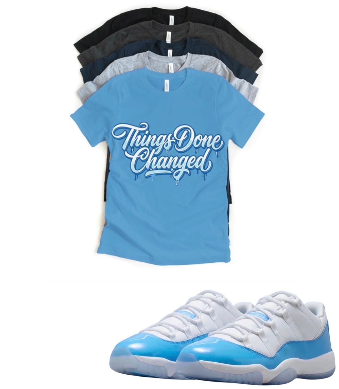 Jordan 11 Things Done Changed Matching T-Shirt University Blue Custom Sneaker