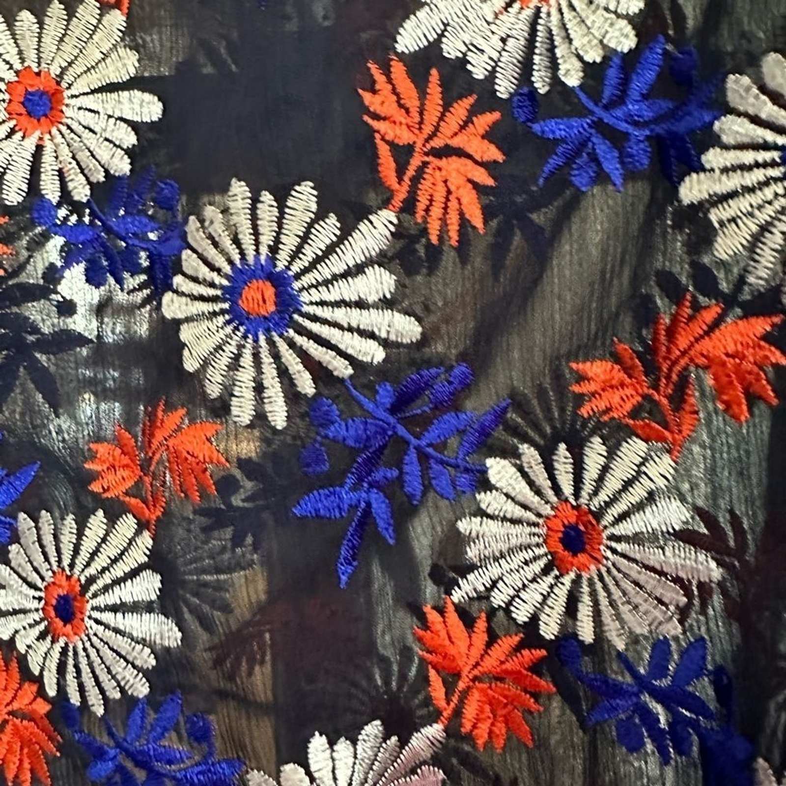 Ella Moss Anthropologie floral daisy embroidered long sleeve sheer blouse XS