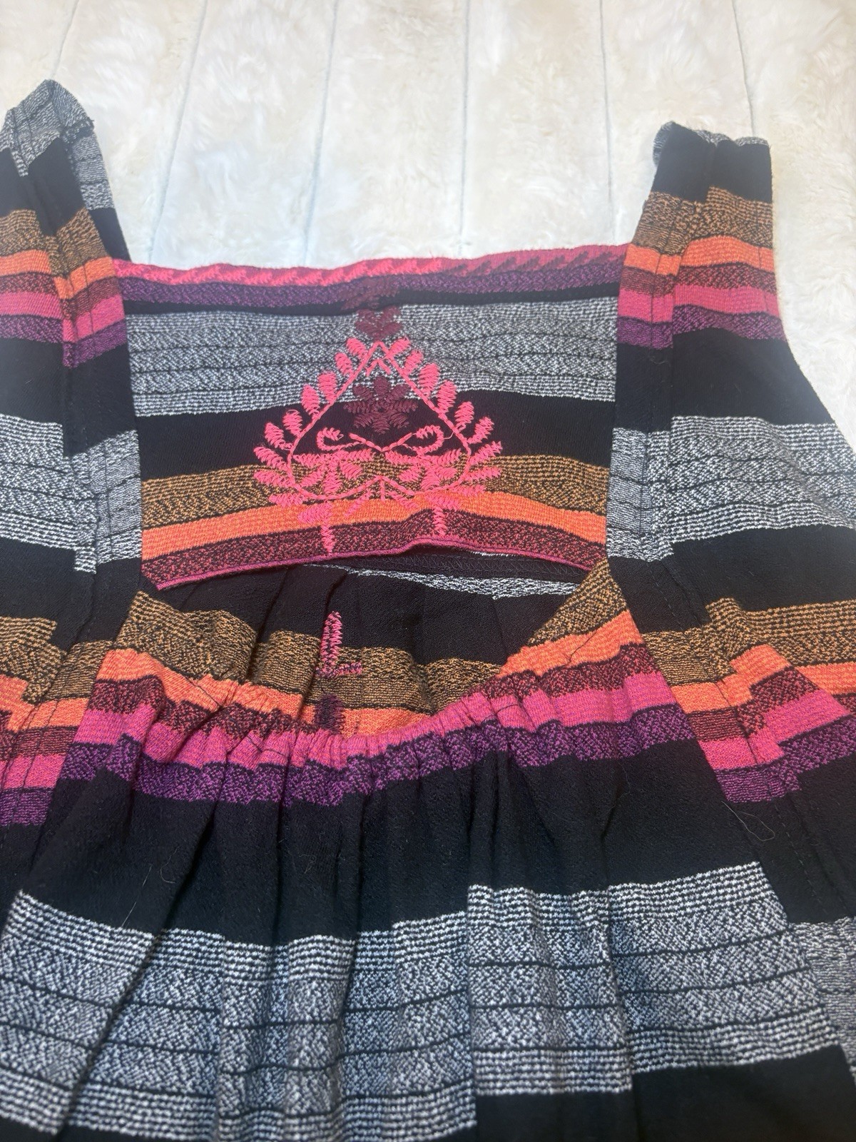Boho Free People Swing Tank Top Women’s Medium Black Stripe Embroidered Cutout