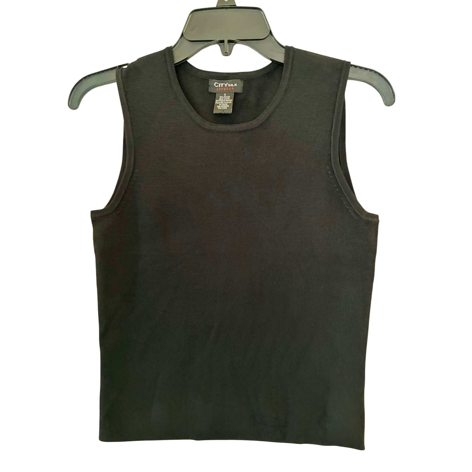 City Silk Stretch Tank Top Womens Small Black Excellent Ribbed Knit Shell