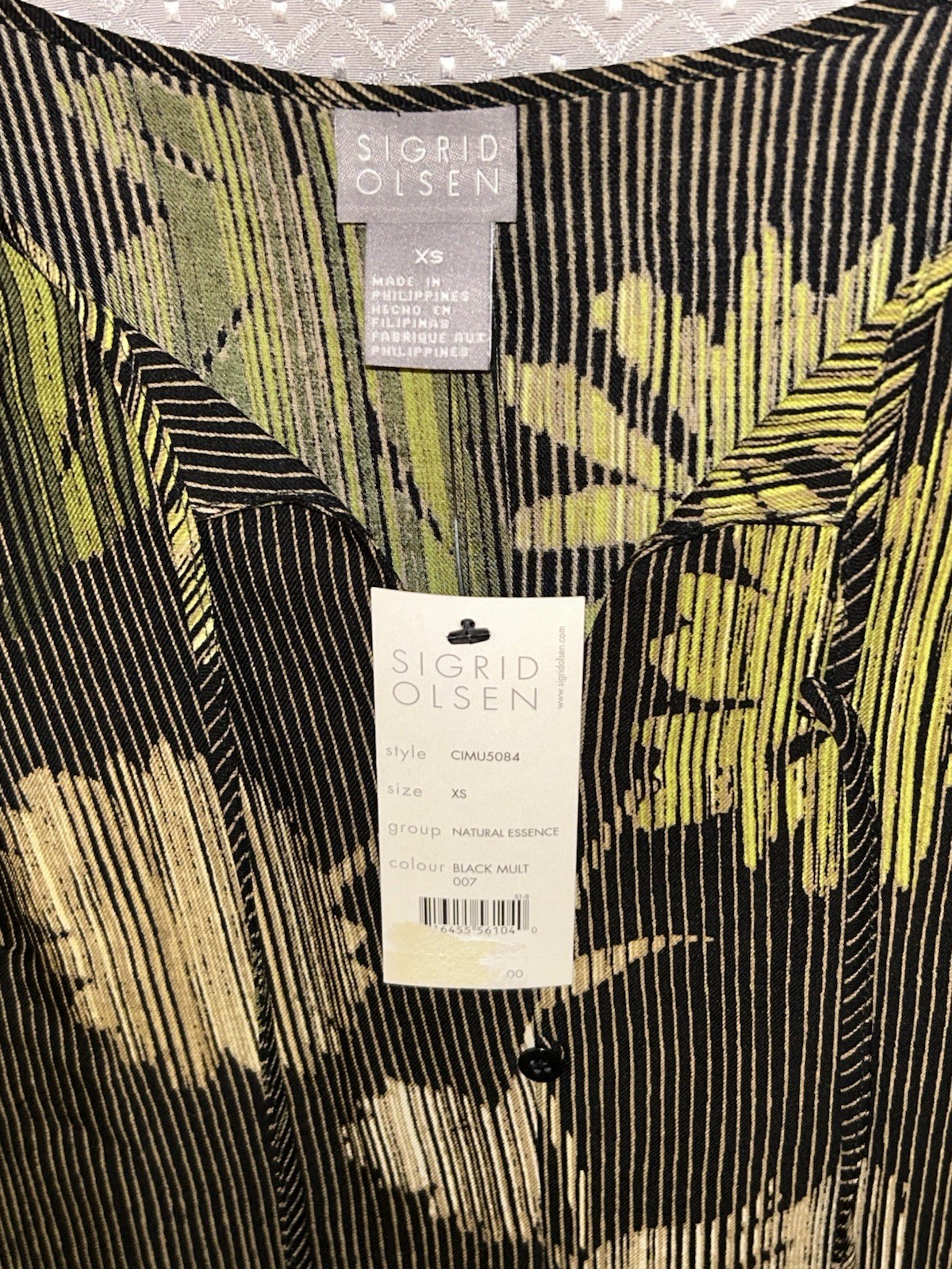 NWT – Sigrid Olsen Wool/Silk Blouse XS Black Green Floral Stopped Pleated BOHO