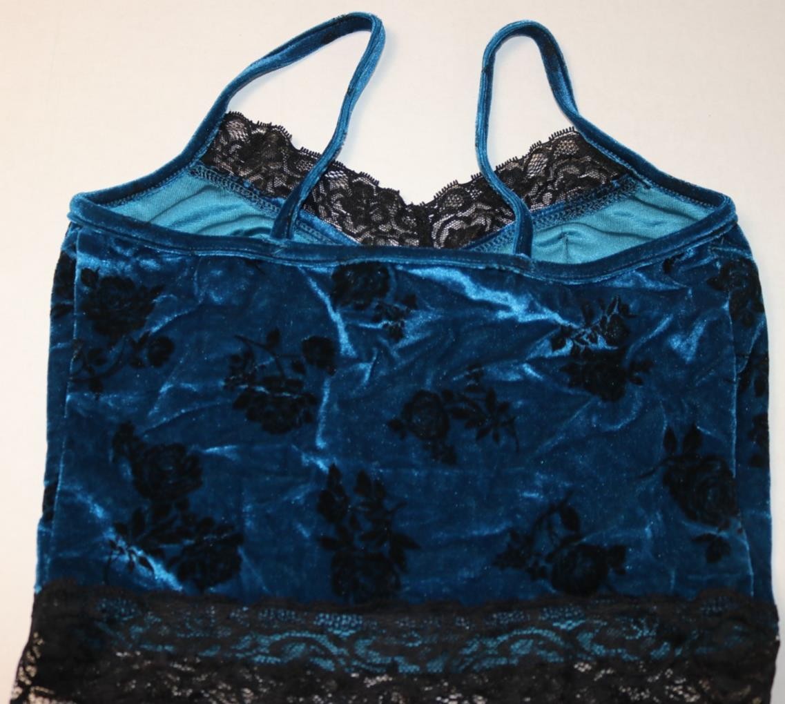 Womens Teal Velvet Black Lace Camisole Top Size S Y2K Goth Lingerie