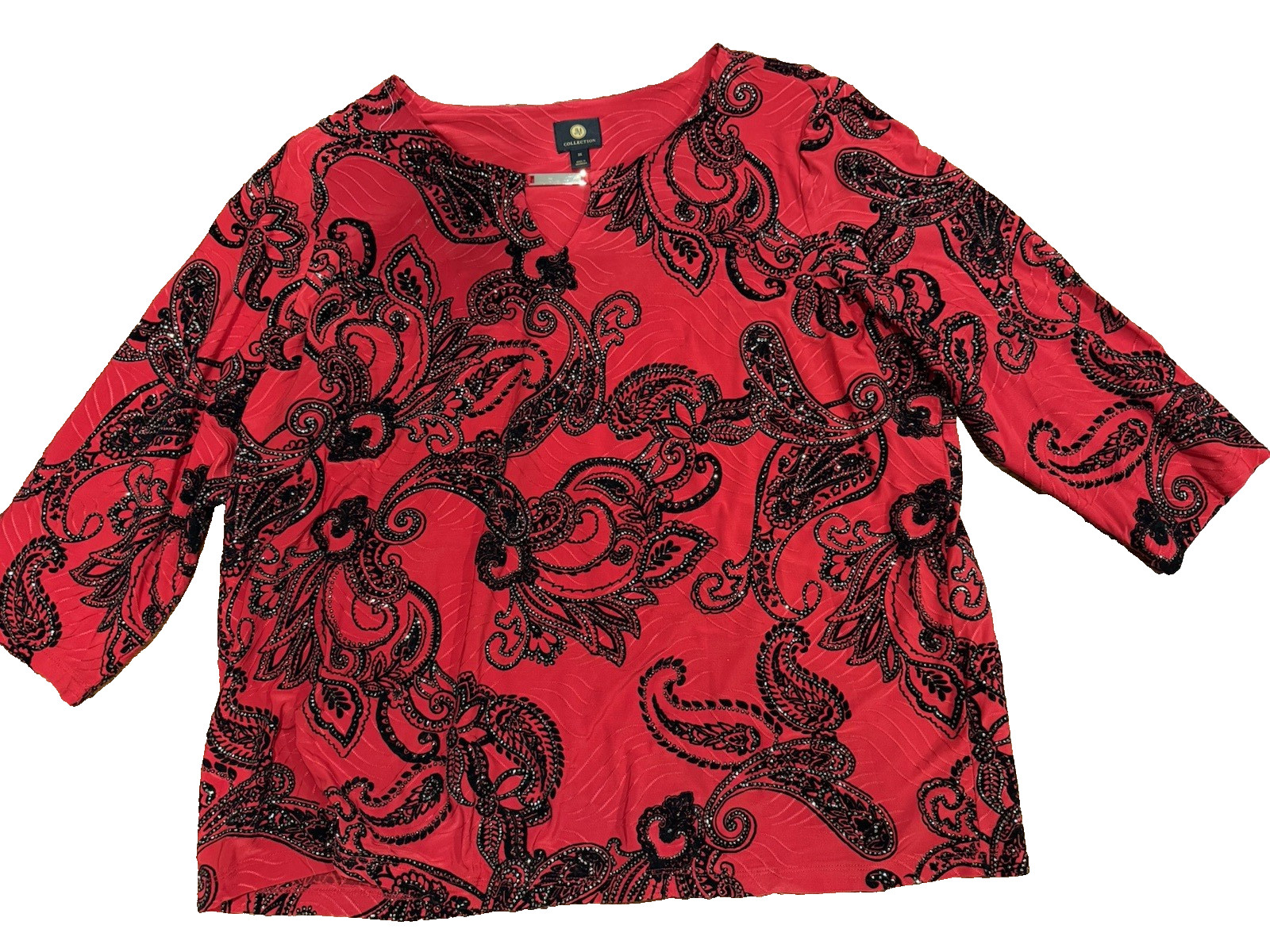 Macy’s JM women plus size 3X paisley long sleeve sparkly red preowned top
