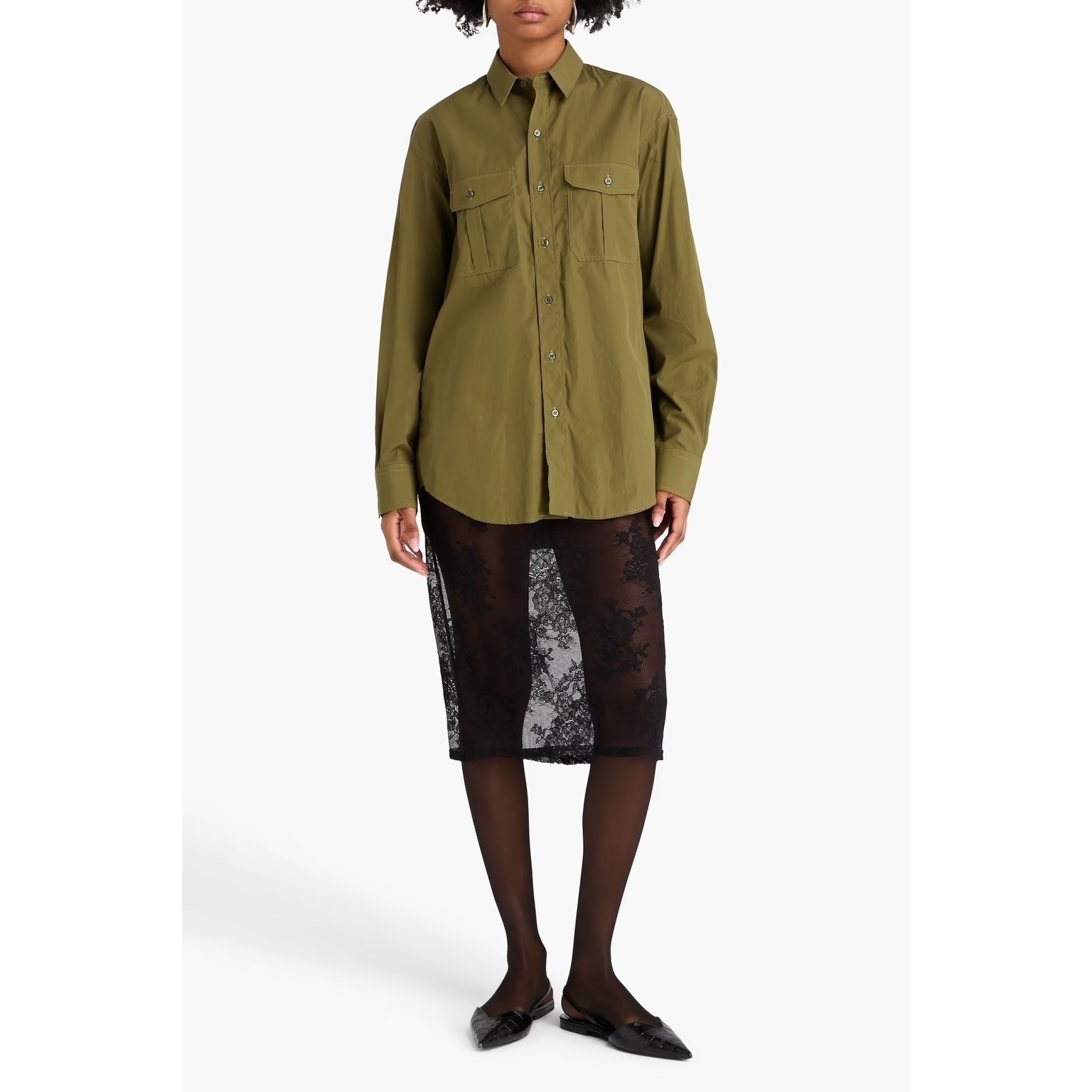 WARDROBE.NYC Army Green Cotton Poplin Cargo Shirt W5002_R03 Medium