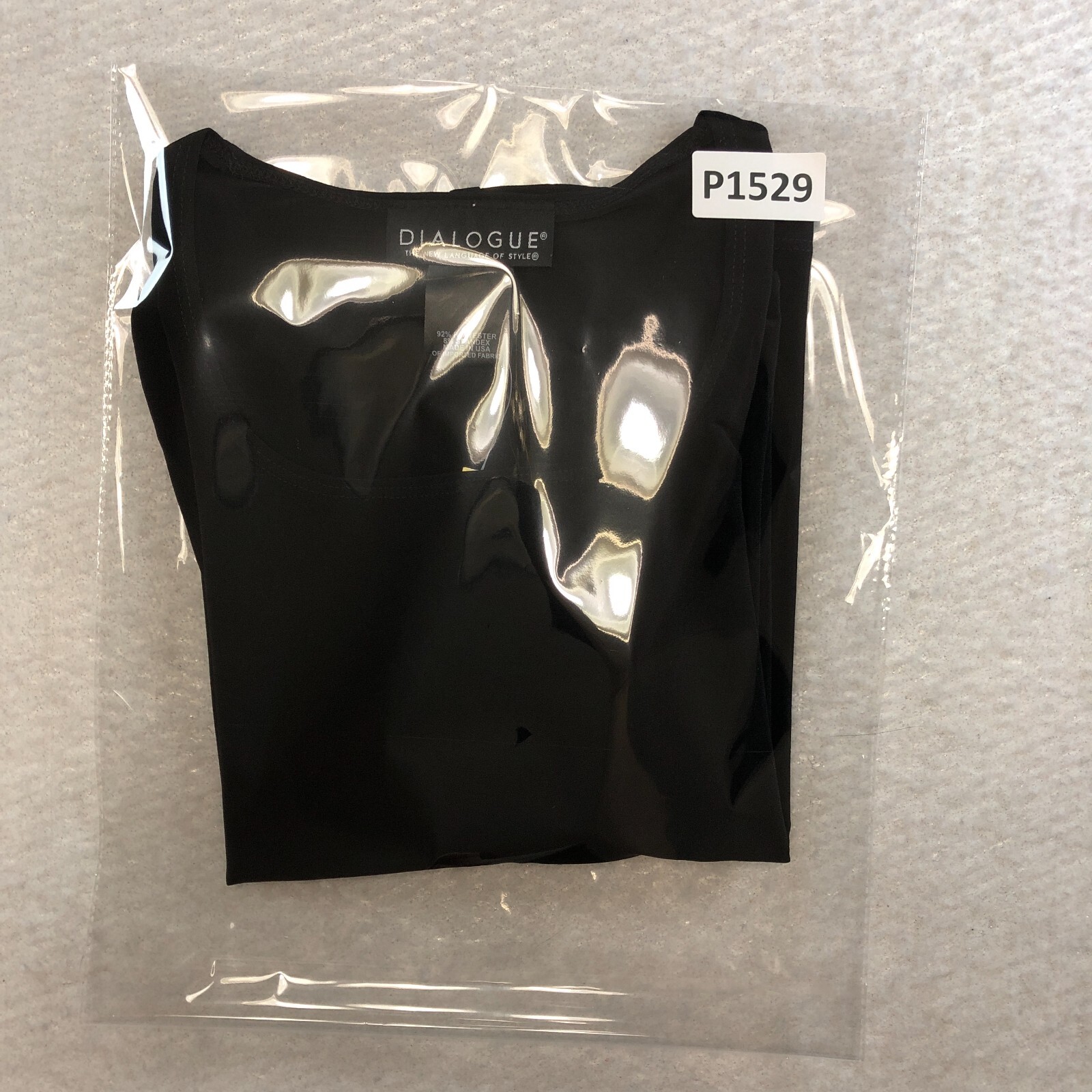 Dialogue Womens Blouse Sz S Black Stretch Square Neck 3/4 Sleeve NWT