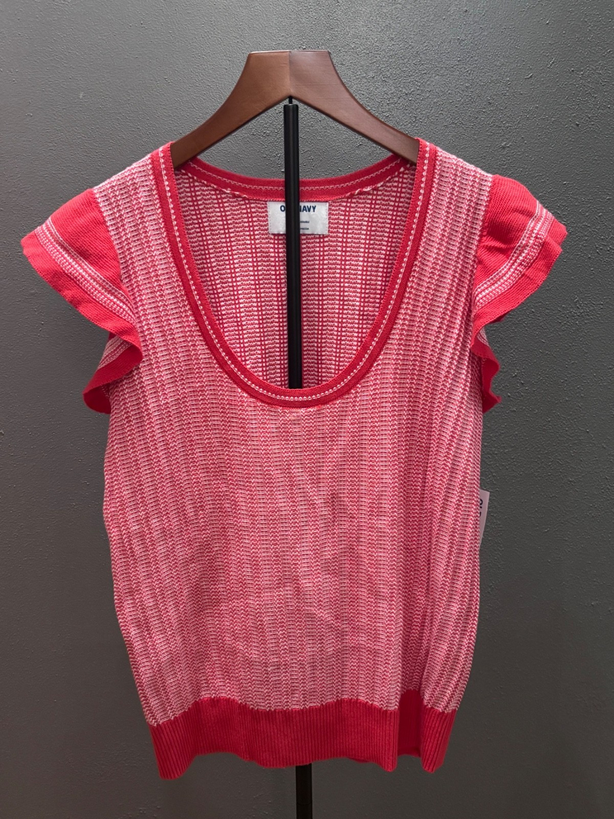 NWT Old Navy Stretchy Knit Top Butterfly Sleeve Red White Women’s Size Medium