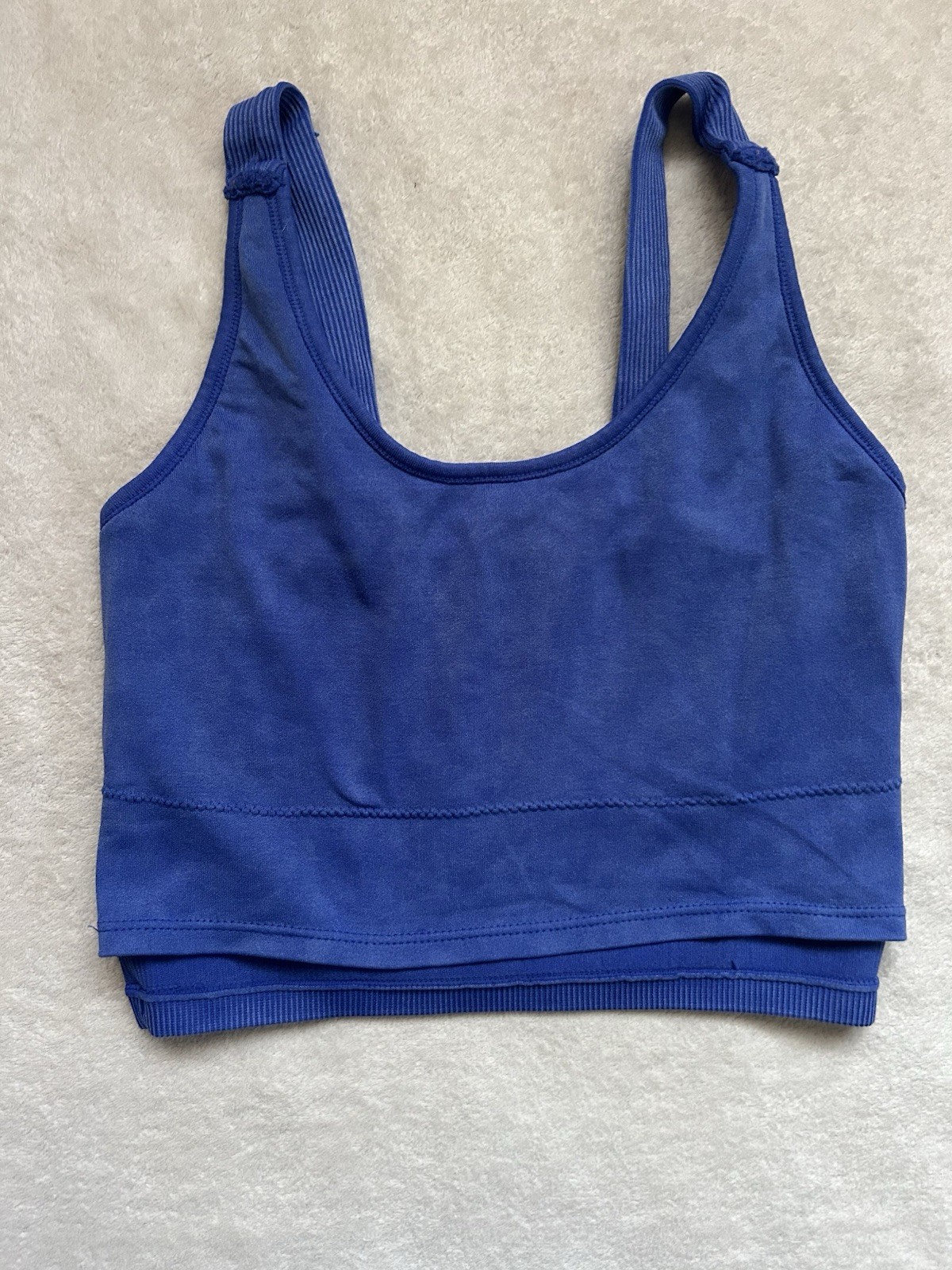 90° Blue ribbed crop top w/adjustable straps Sz S w/ shelf bra #croptop #ribbed