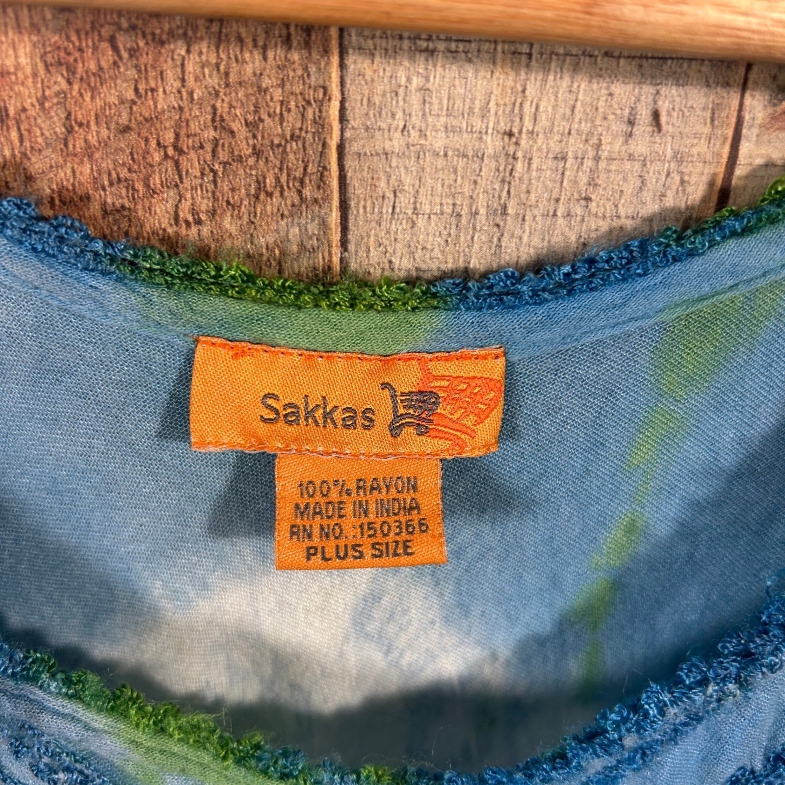 Sakkas Boho Tie Dye Embroidered Beaded Tunic Top Beach Plus Size Blue Green