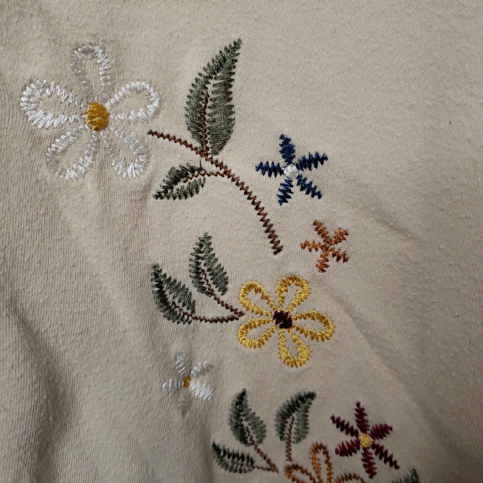 Decorated Originals Womens 3/4 Sleeve Embroidered Fall Floral Top Sz XL Retro