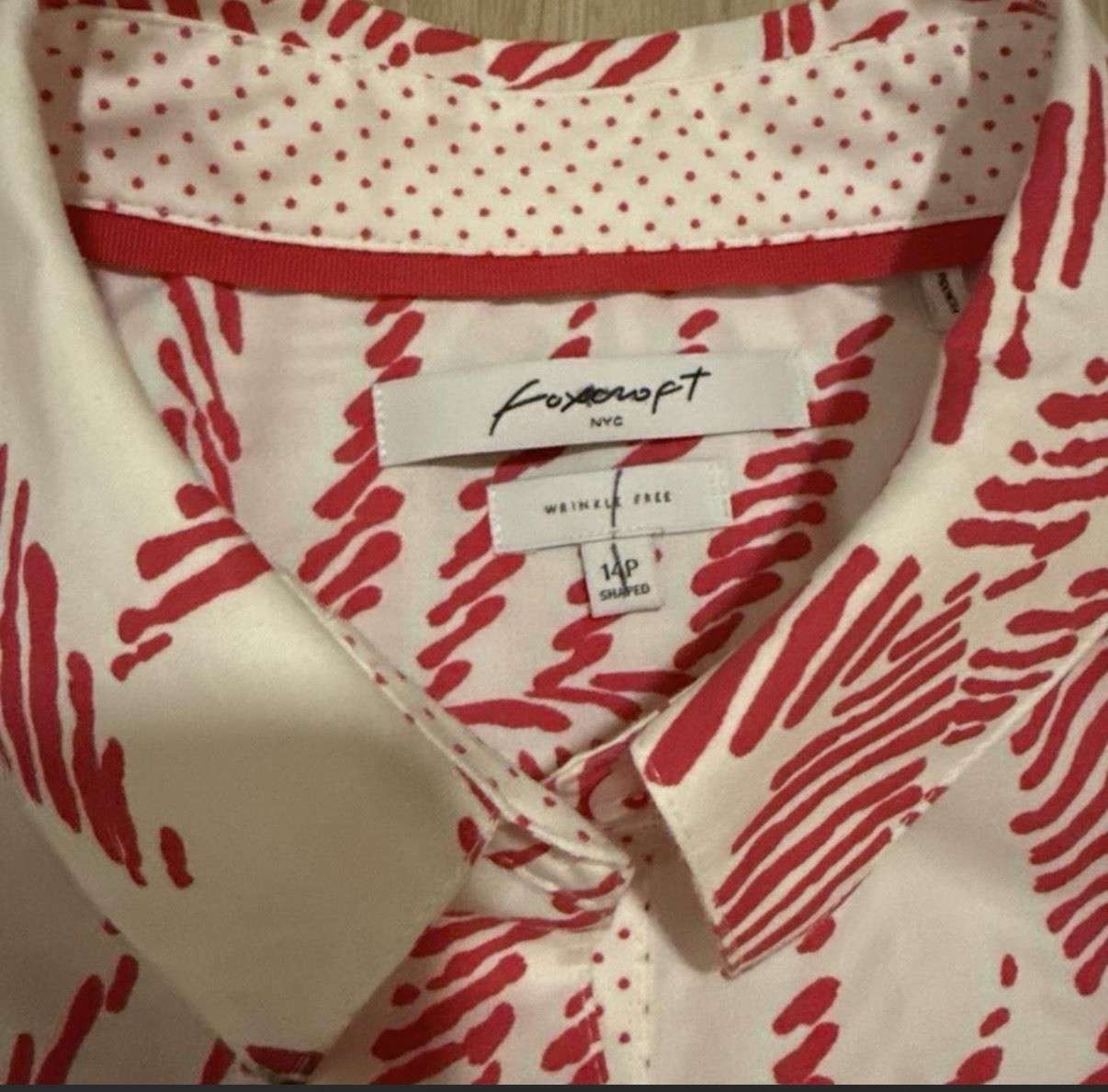 Foxcroft Wrinkle Resistant Floral Collared Button-Front Shirt 14P 3/4 Sleeve