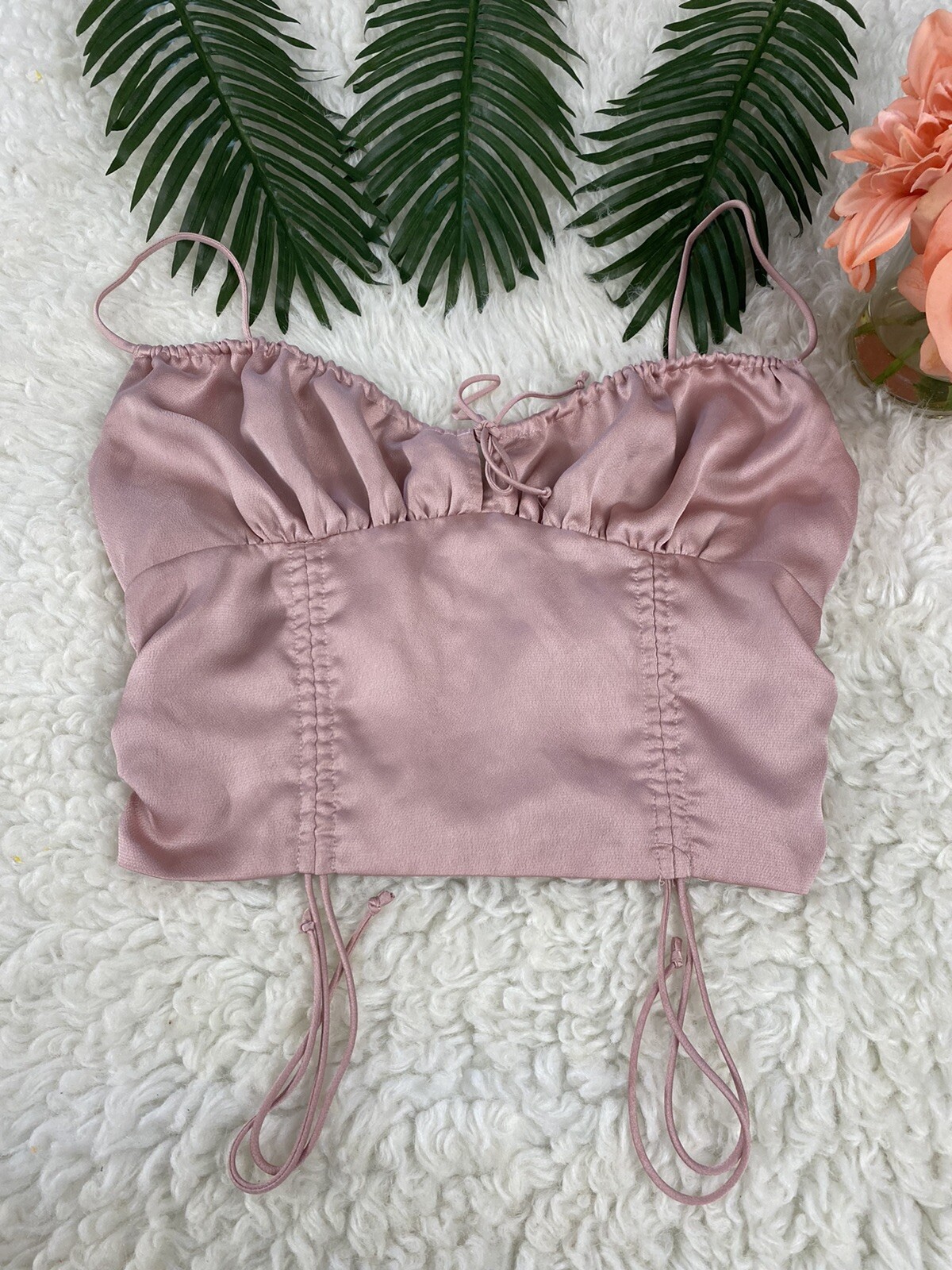 Cotton Candy LA Women Silky Sz M Pink Adjustable Thin Strap Crop Top Zipper Back
