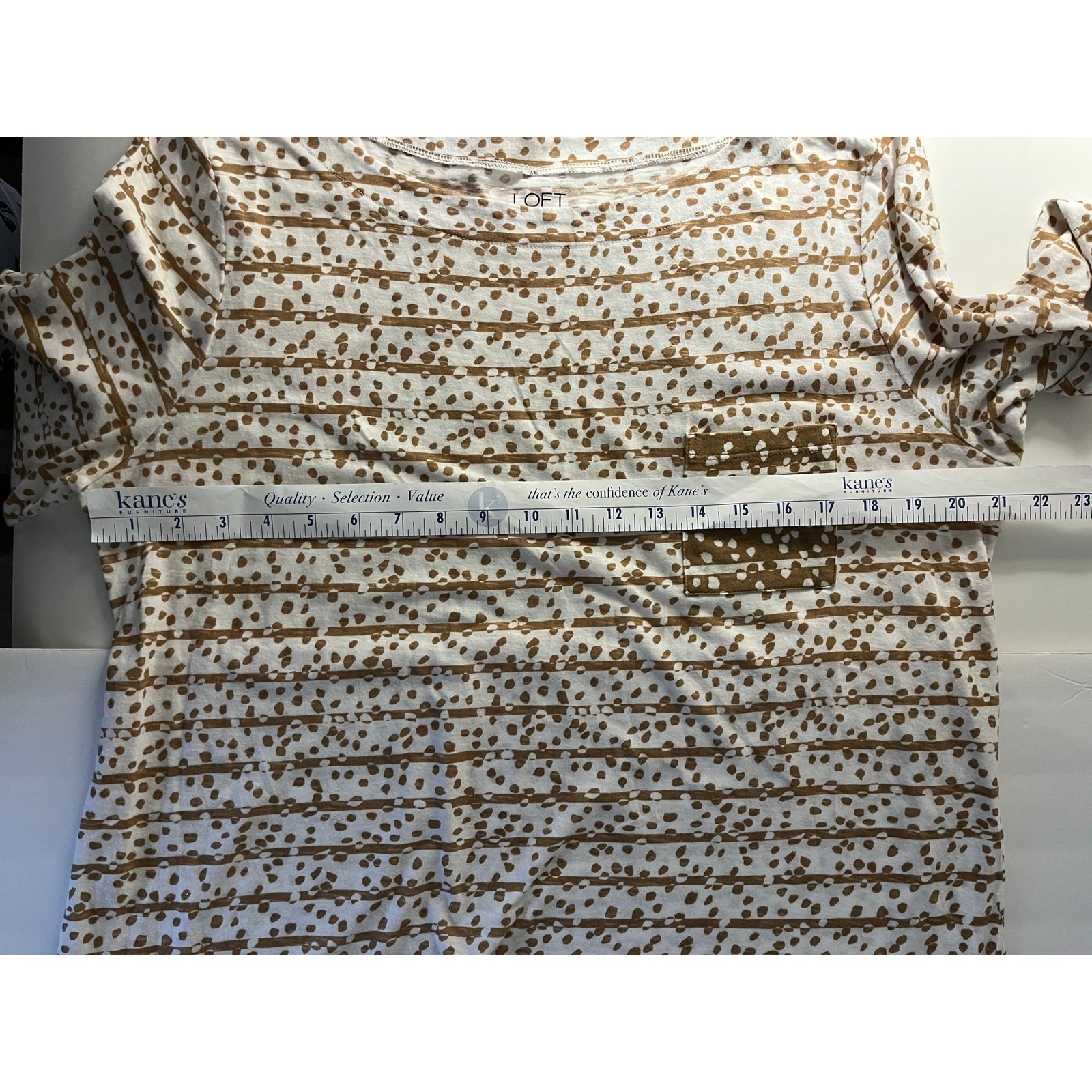 LOFT Outlet XL Brown Ivory Abstract Print Top Boat Neck Pocket Lightweight 3/4