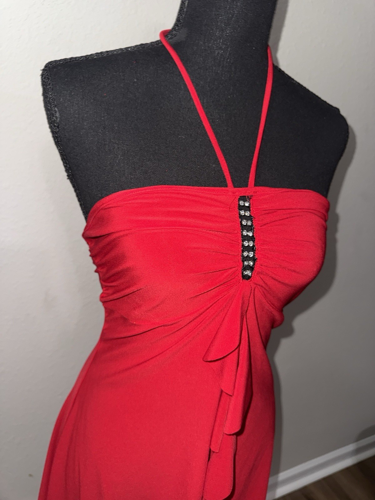 Lipstick Women’s Y2K Red Halter Neck Top Rhinestone Ruched Party Tank M