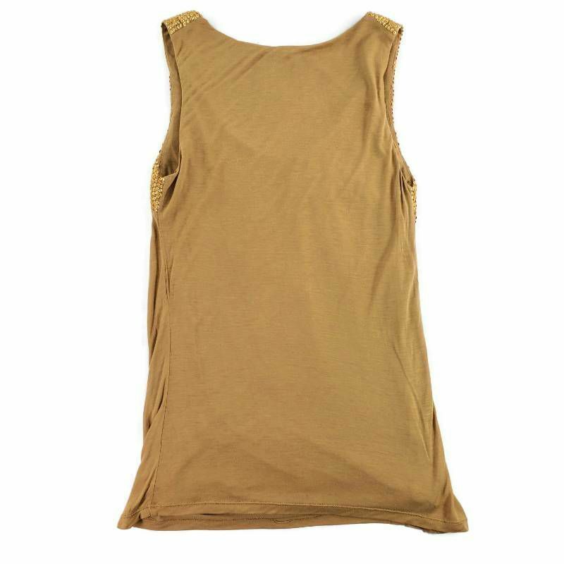 Scarlet Skye Womens Tank Top Brown Sleeveless Scoop Neck Pleated Sequin S New