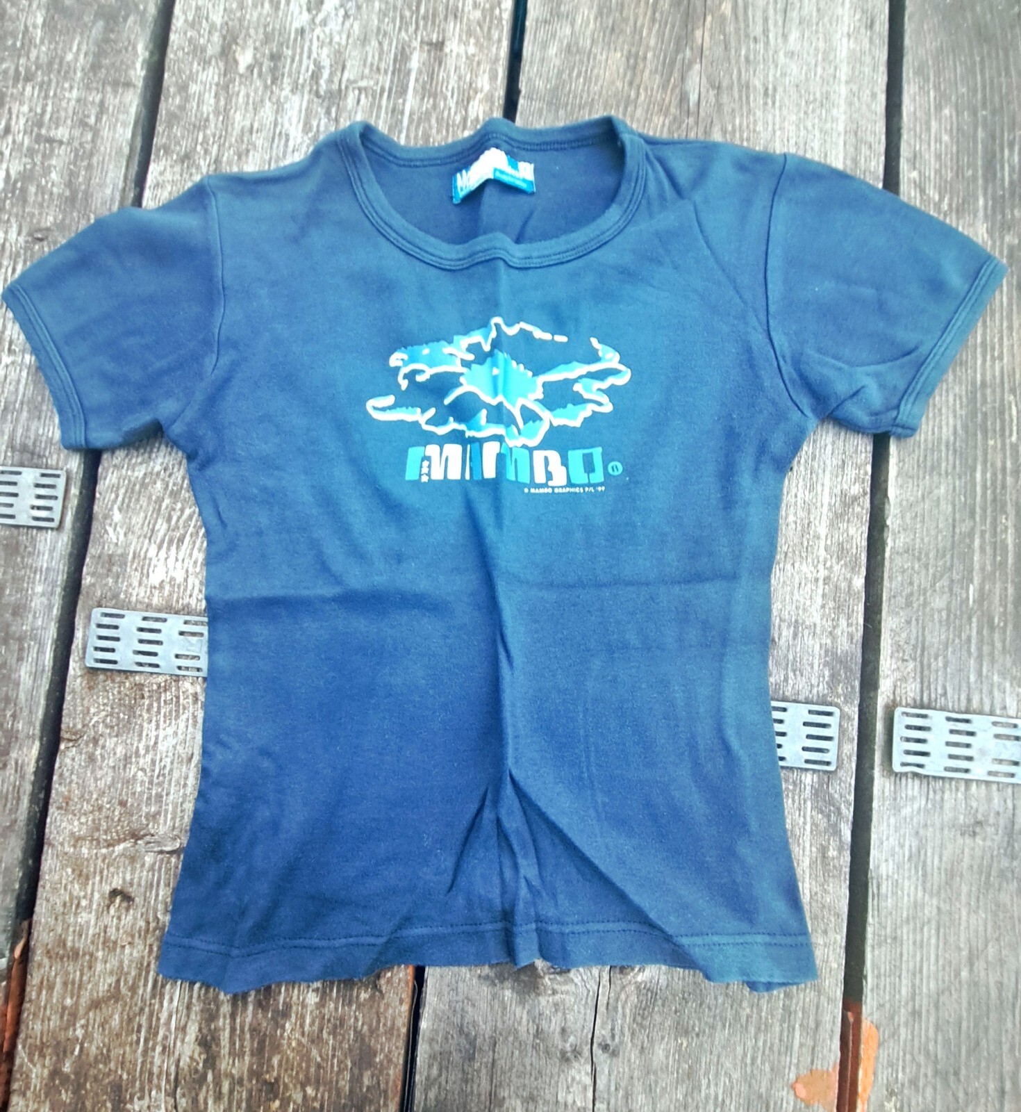 Mambo Goddess Blue Short Sleev Inoffensive T-Shirt ~ Vintage ’99 Clean UK Size 8