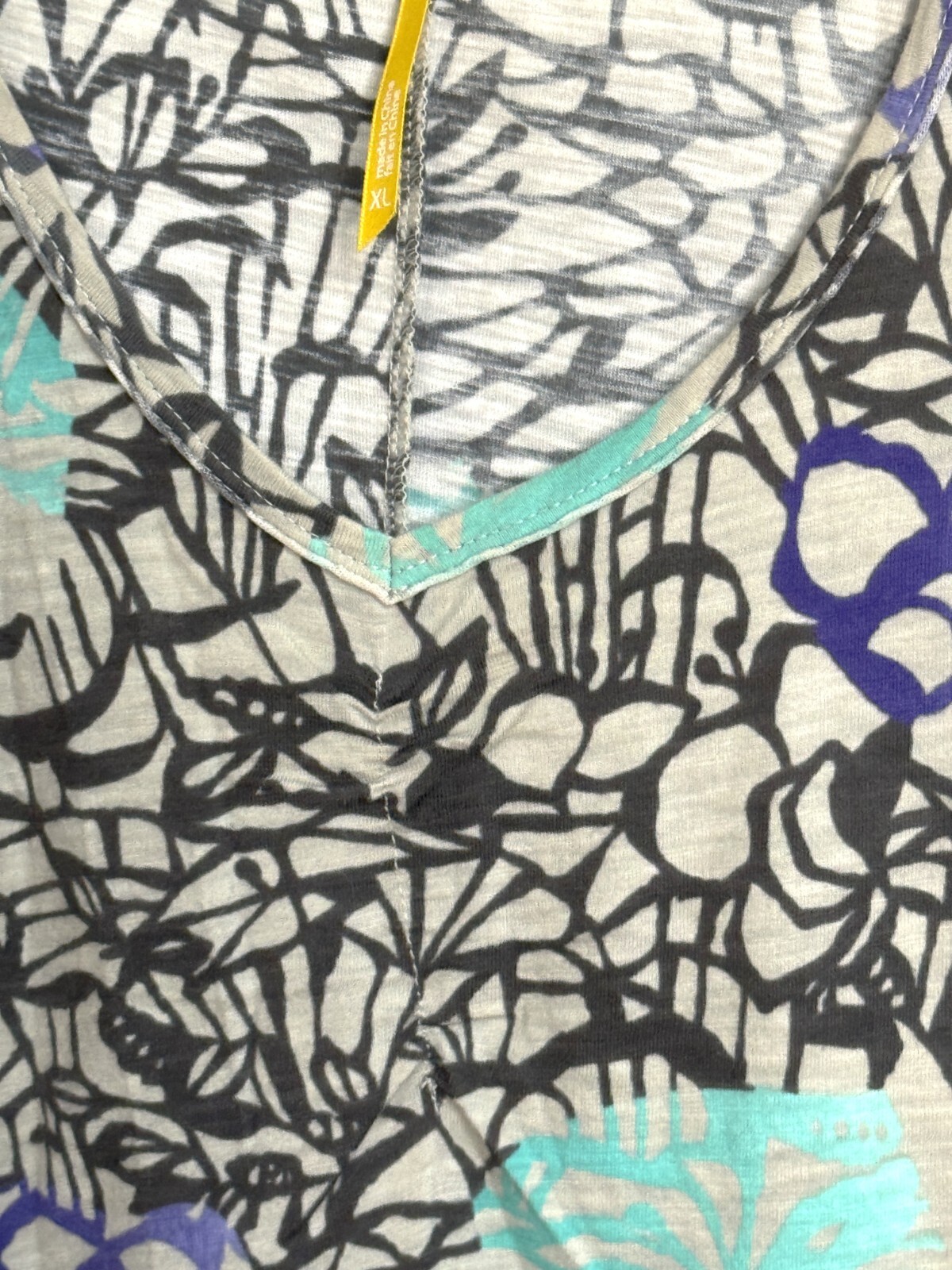 Lole Sz L / XL Gray Purple Aqua Print Organic Cotton Stretch Tank Tee Top