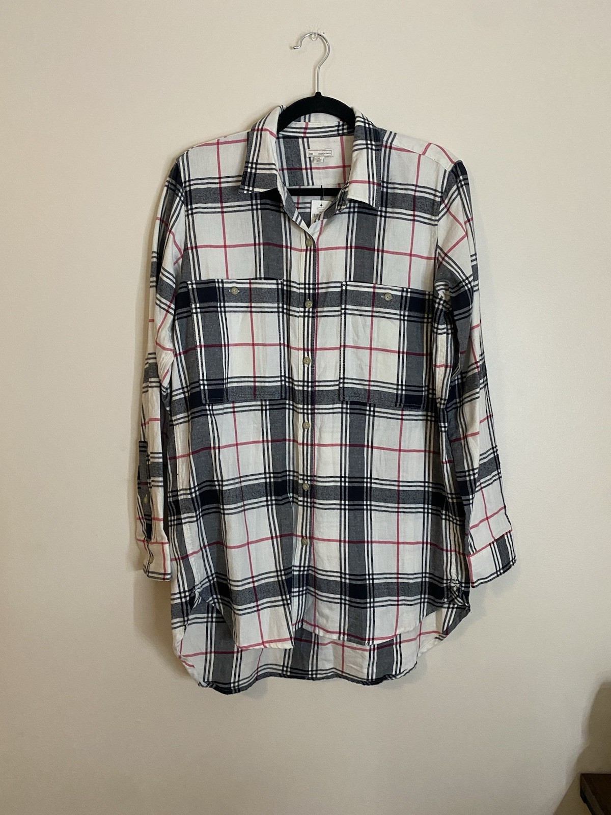 GAP Women’s Plaid White Black And Pink Button Down Shirt Cotton