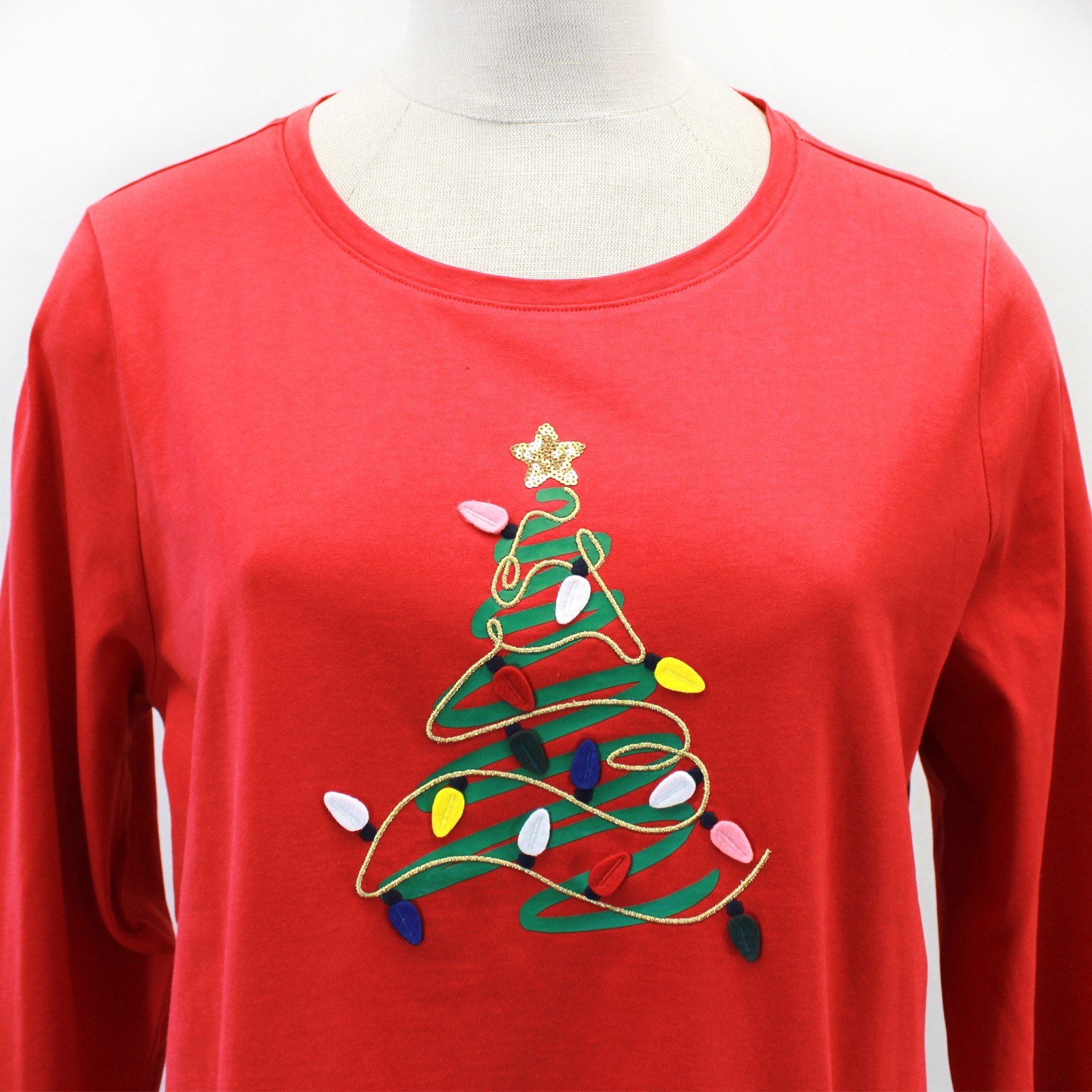 Talbots Crewneck Tee Winter Tree Long Sleeve Red Embroidered Christmas Size 3X
